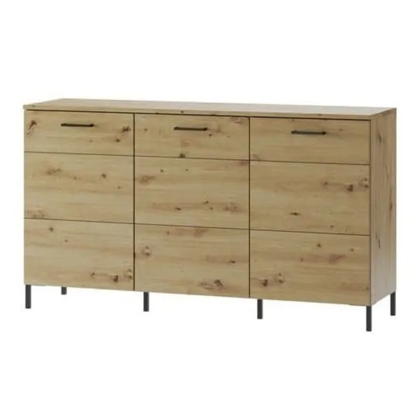 Komoda LUCAS 36 3-drzwiowa dąb aristan czarny mat 155x88x42cm