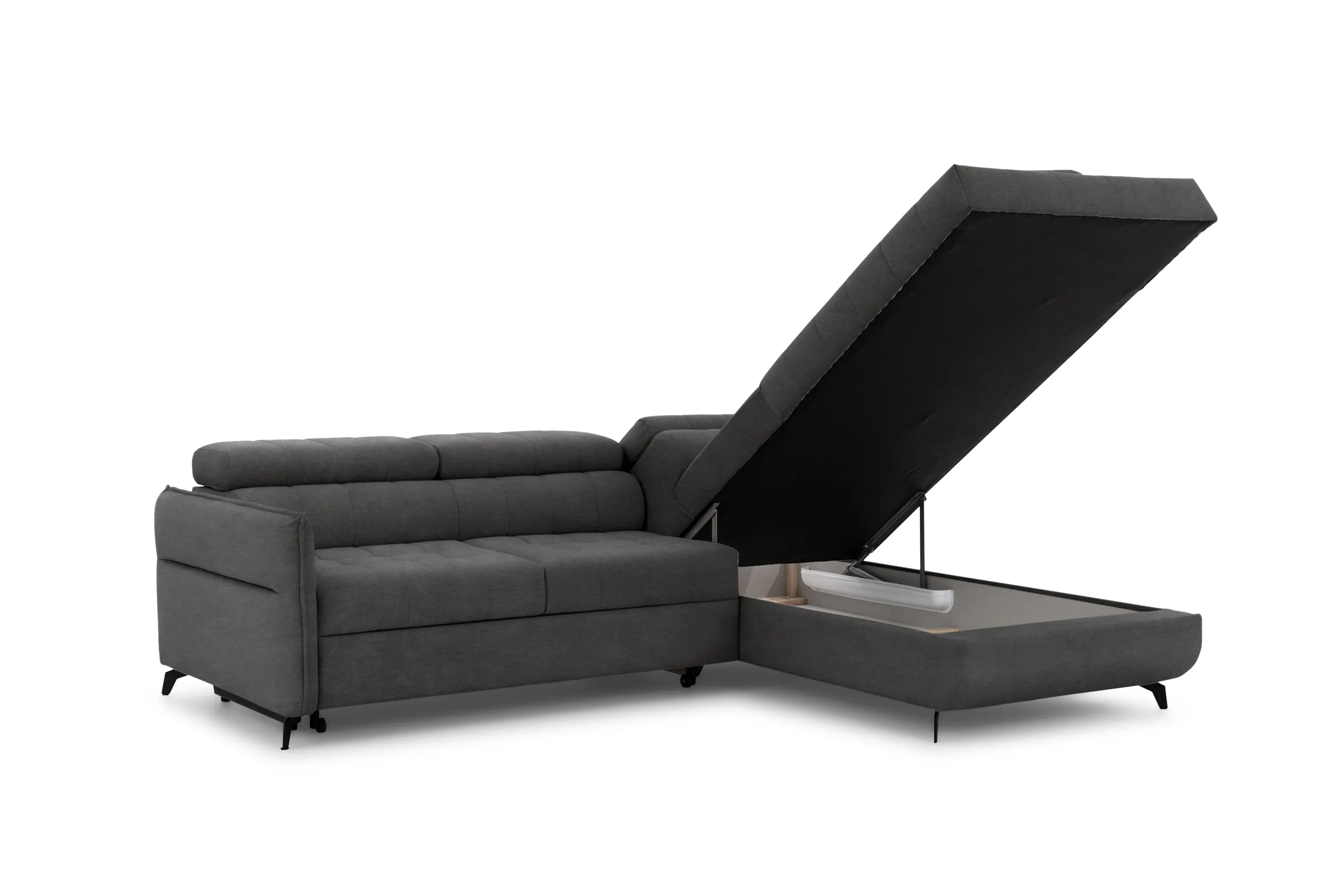 Narożnik prawostronny ELARIAS L regulowane zagłówki i podłokietniki tkanina Zetta 305 grafitowy - B_162441