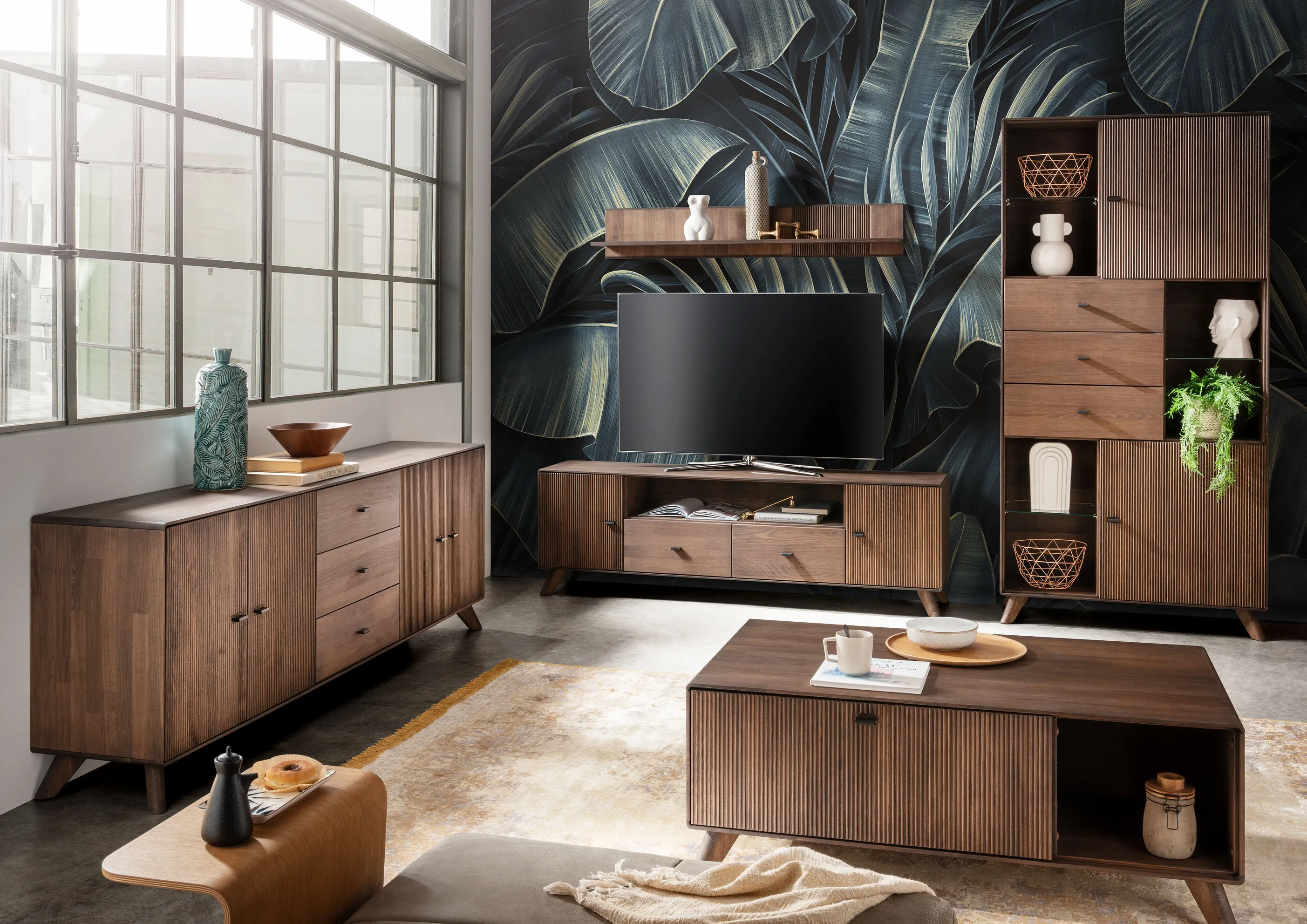 Szafka rtv bukowa ryflowana BLISS 180x57 z szufladami - GK_103624090102