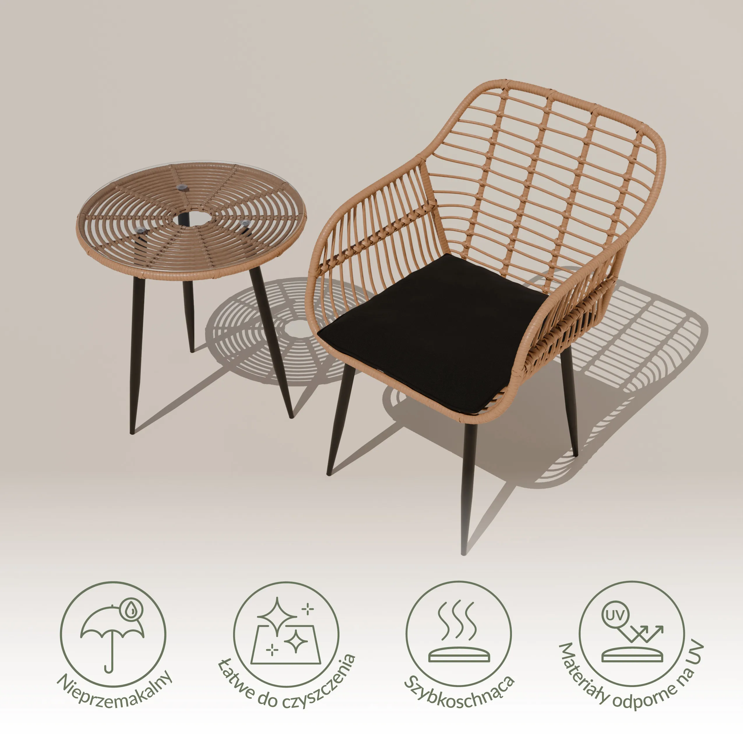 Zestaw ogrodowy na balkon i taras WEBBY 3-set technorattan czarny Zenjoy - WEBBY_CZARNY