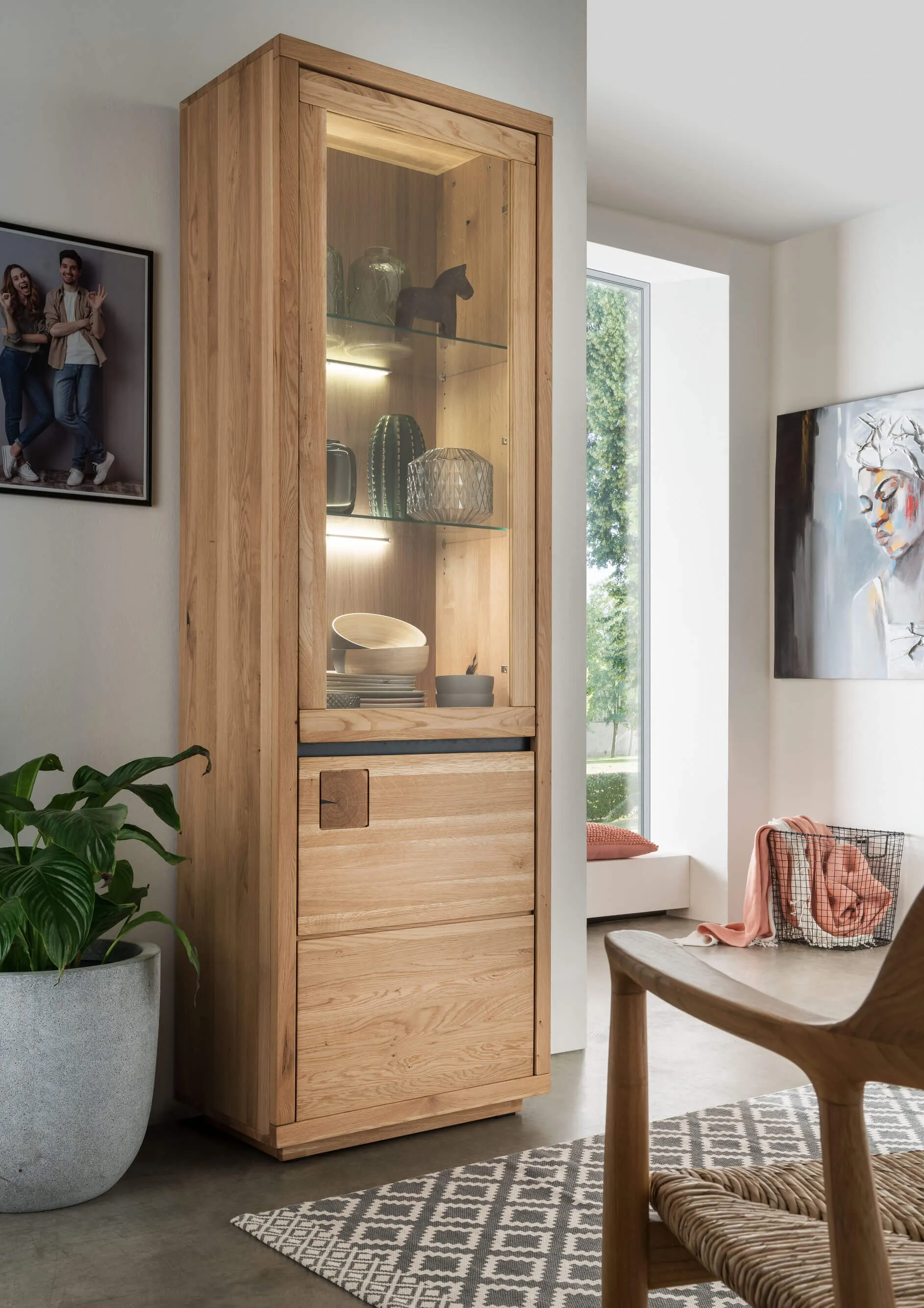 Witryna dębowa HALLOW 205x65 z 2 szafkami prawa - GK_1031595101