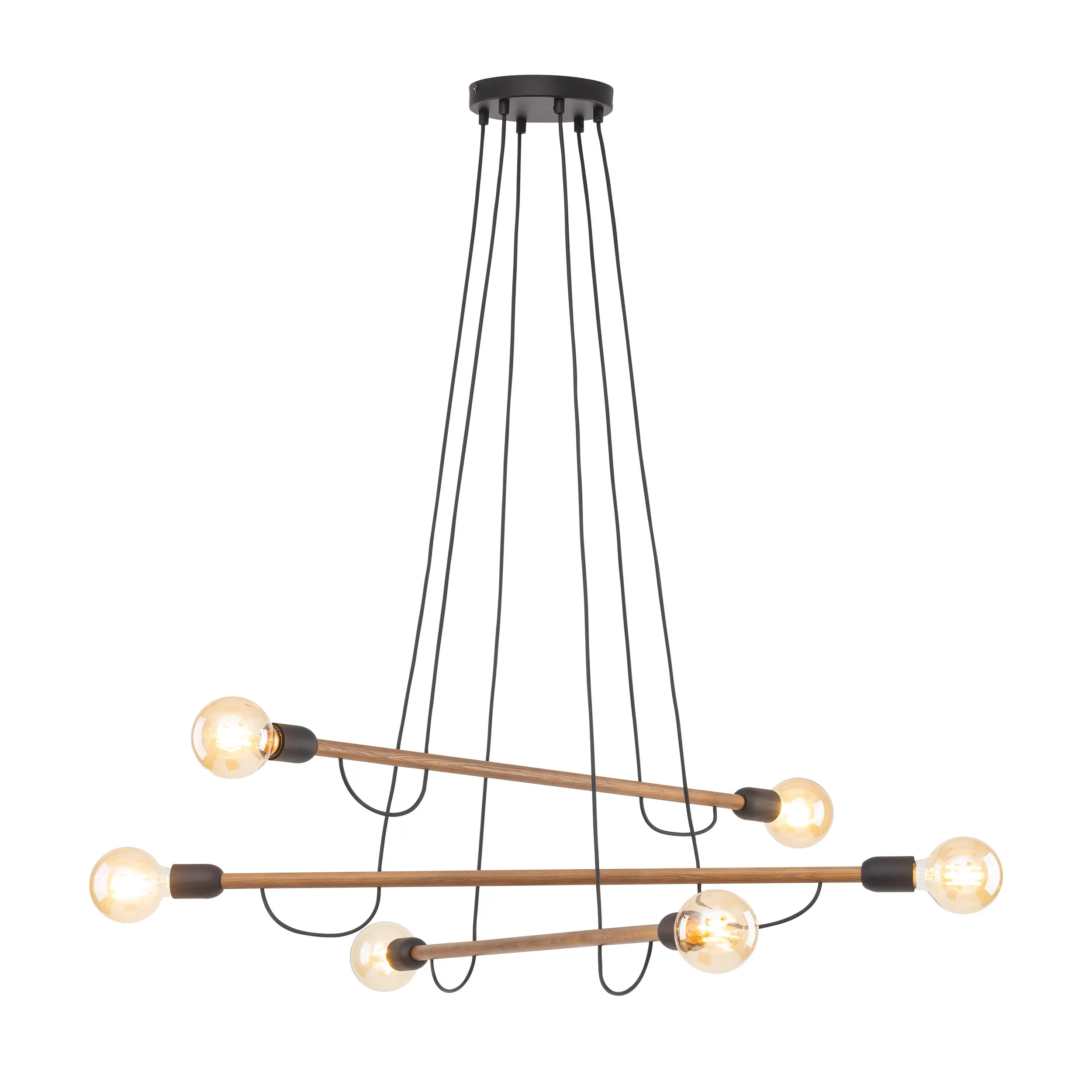 Lampa wisząca HELIX czarna orzechowe drewniane poprzeczki 150x93cm - TK_4950
