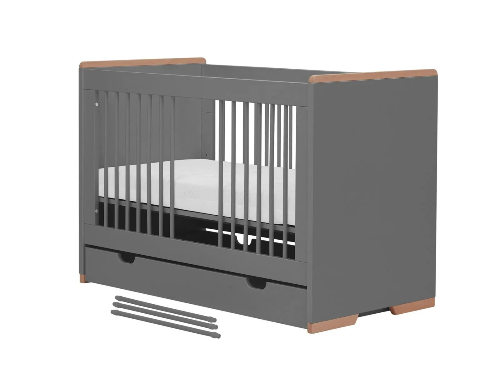 Łóżeczko SNAP regulacja wysokości 60x120 ciemnoszare - PIN_023-010-162