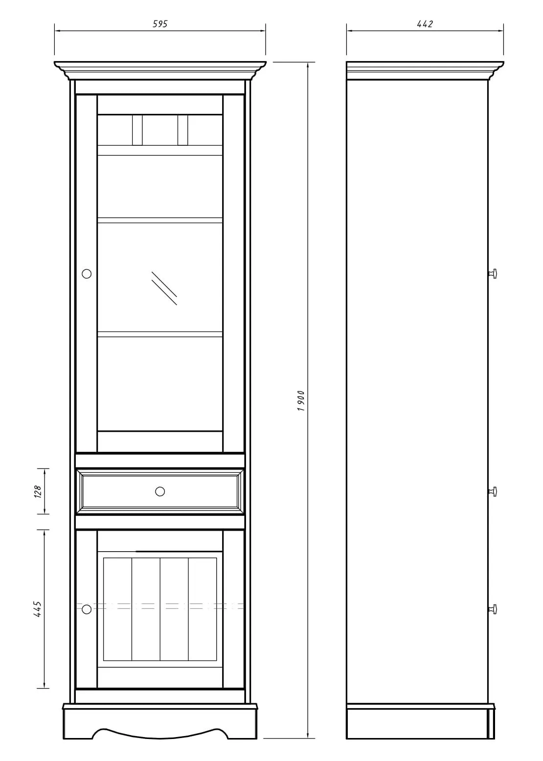 Witryna wąska BELLUNO ELEGANTE 2-drzwiowa z szufladą biała - dąb - PL014B/D