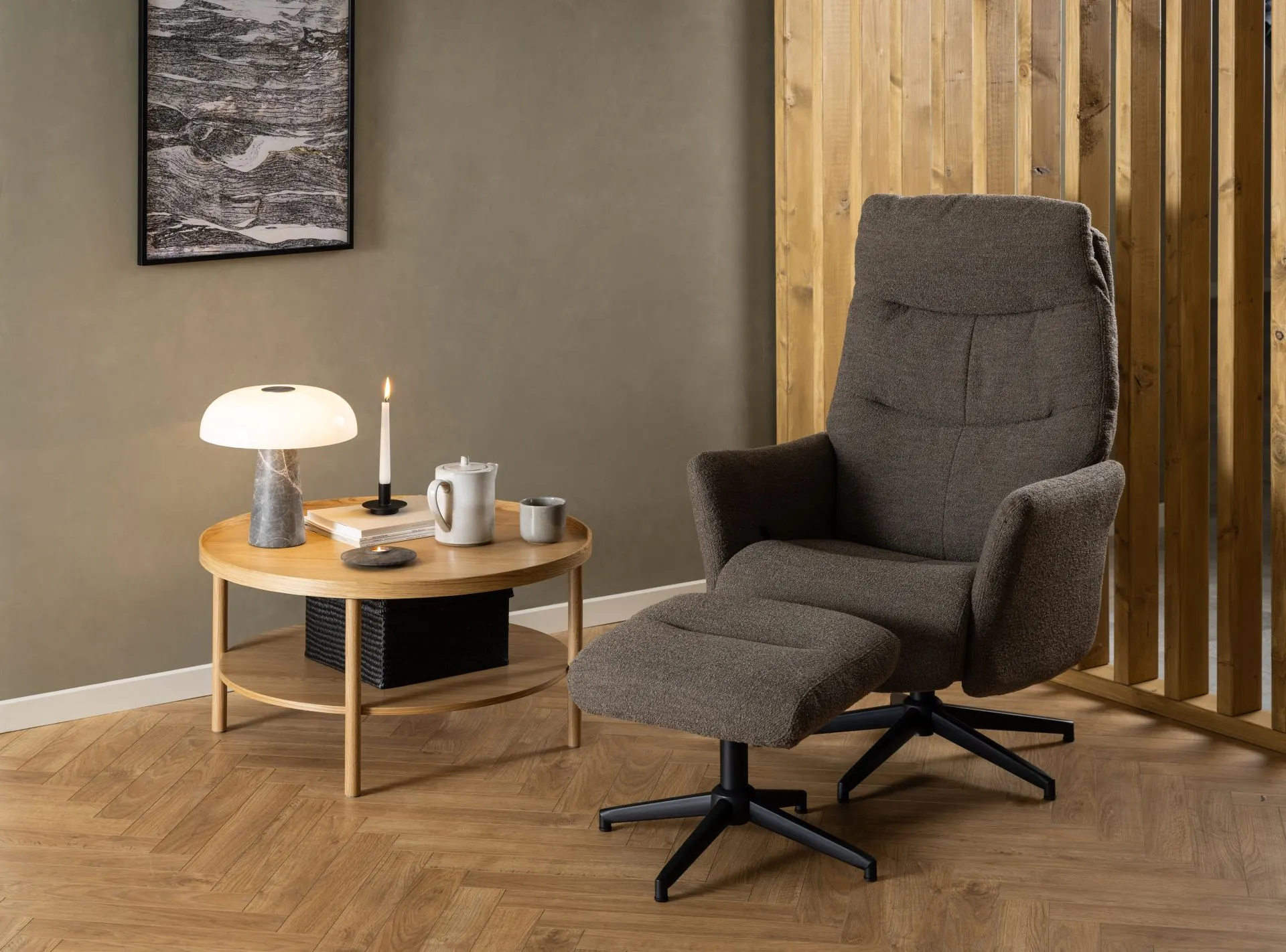 Stolik kawowy okrągły z półką BANBURY 80x42 Naturalny — zdjęcie 7