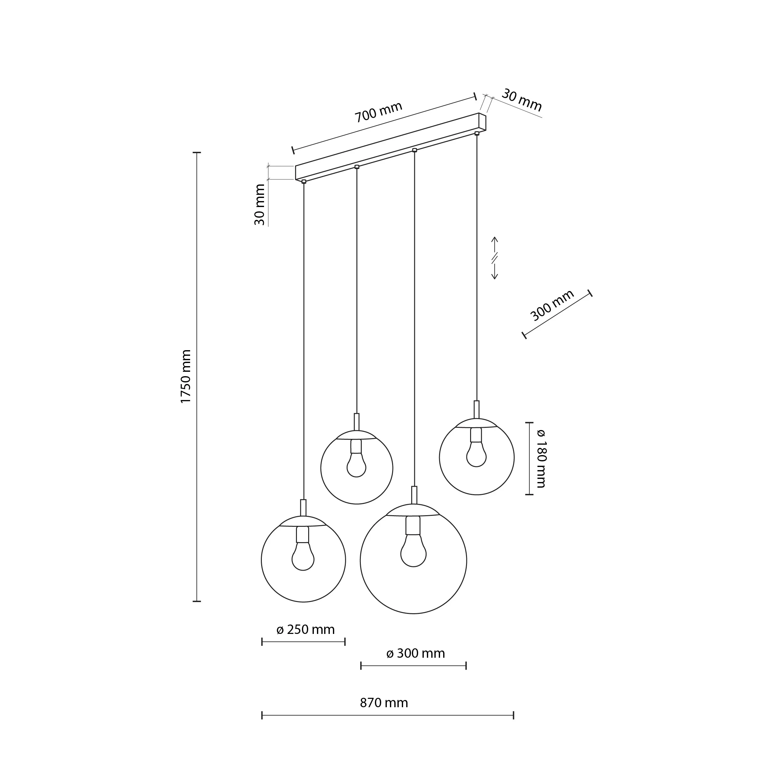 Esme Mix Lampa Wisząca 4 Listwa - TK_4795