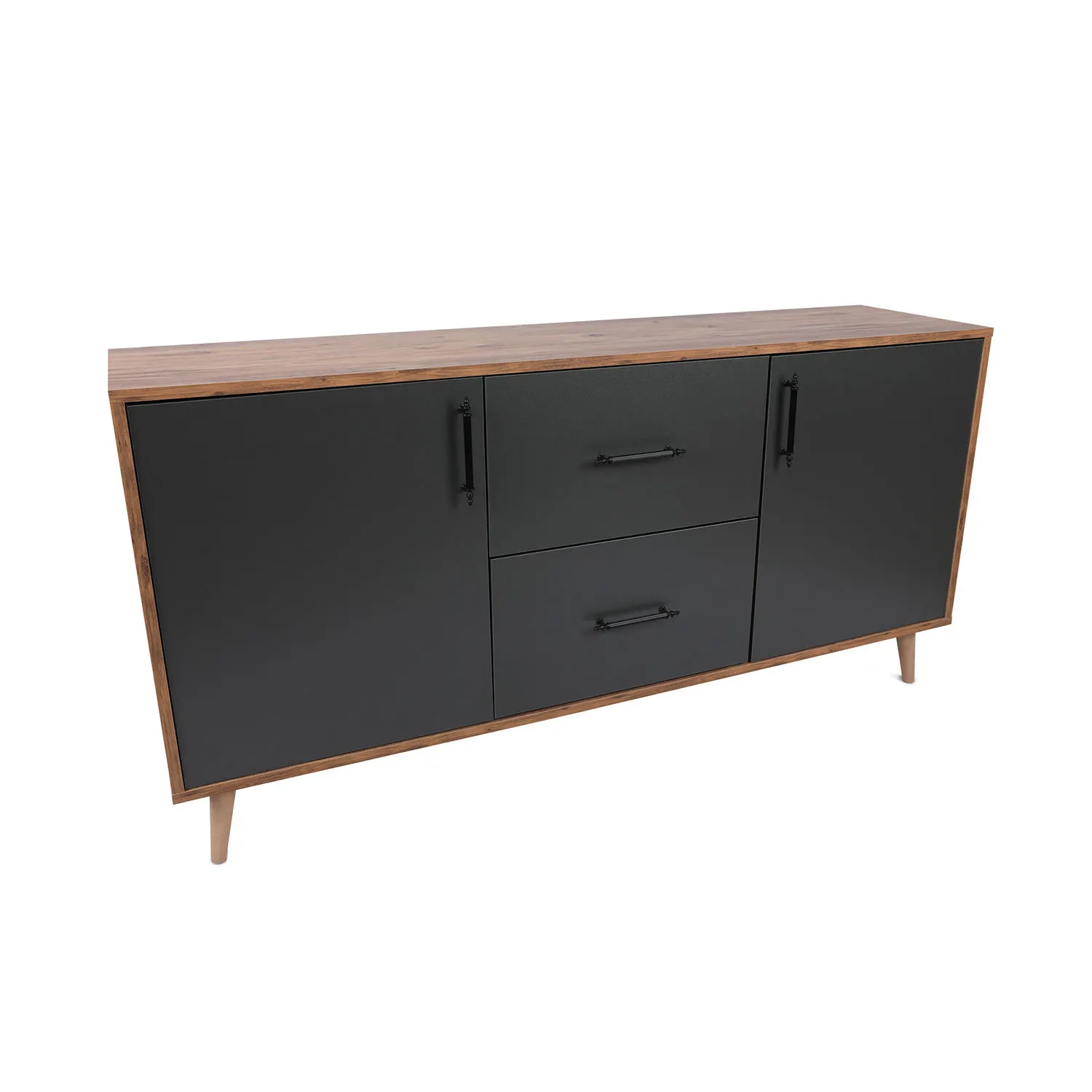 Komoda 2-drzwiowa z 2 szufladami CORDOBA orzech antracyt Meble, Kredens, Szafka