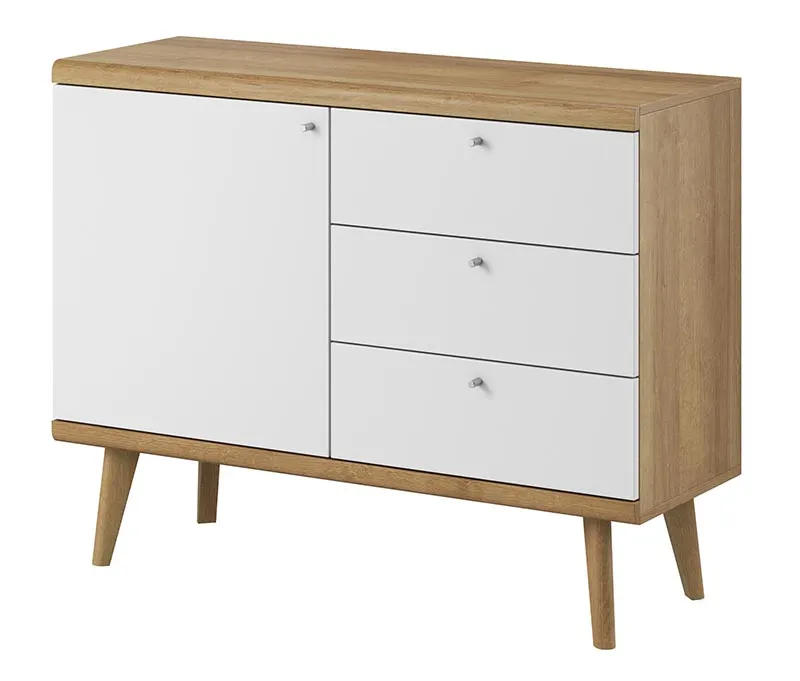 Komoda PRIMO 1-drzwiowa z 3 szufladami - biały dąb lineo