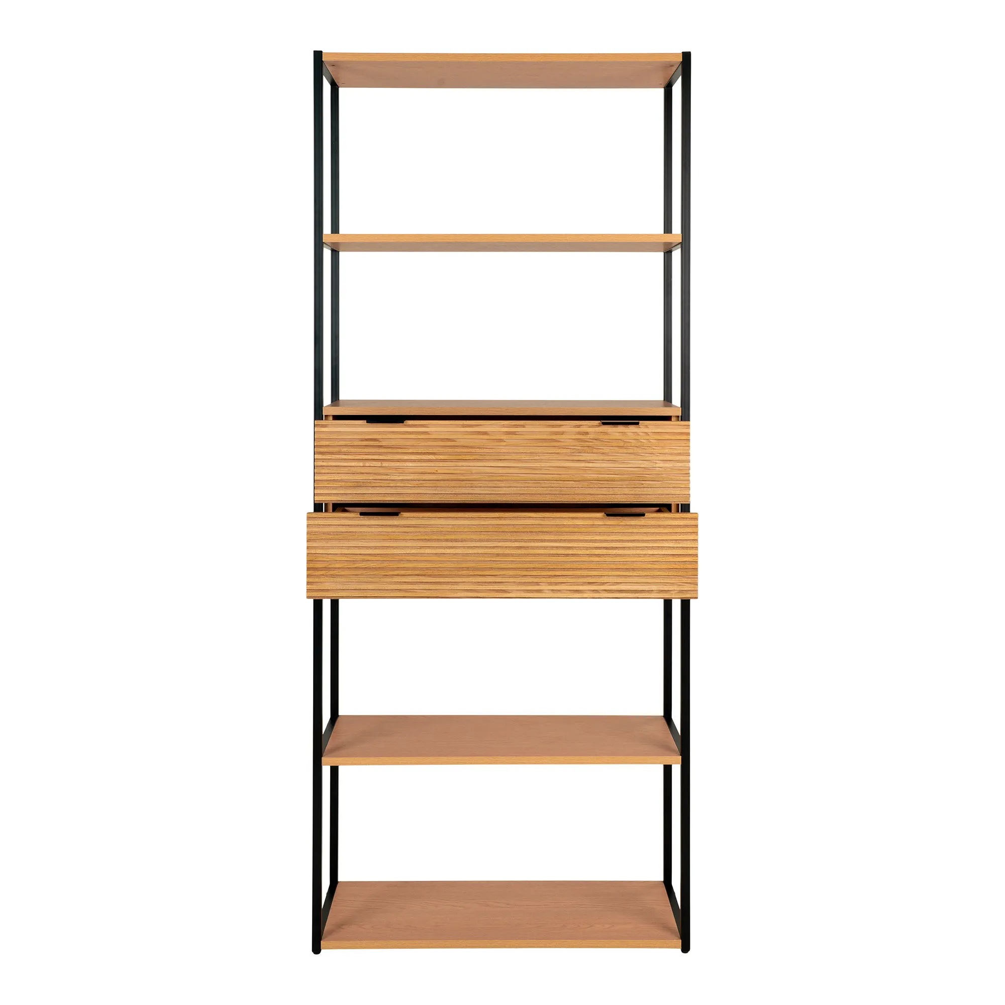 Regał otwarty MINATO z 2 szufladami 84x35x200 cm - naturalny, czarny - 3001300