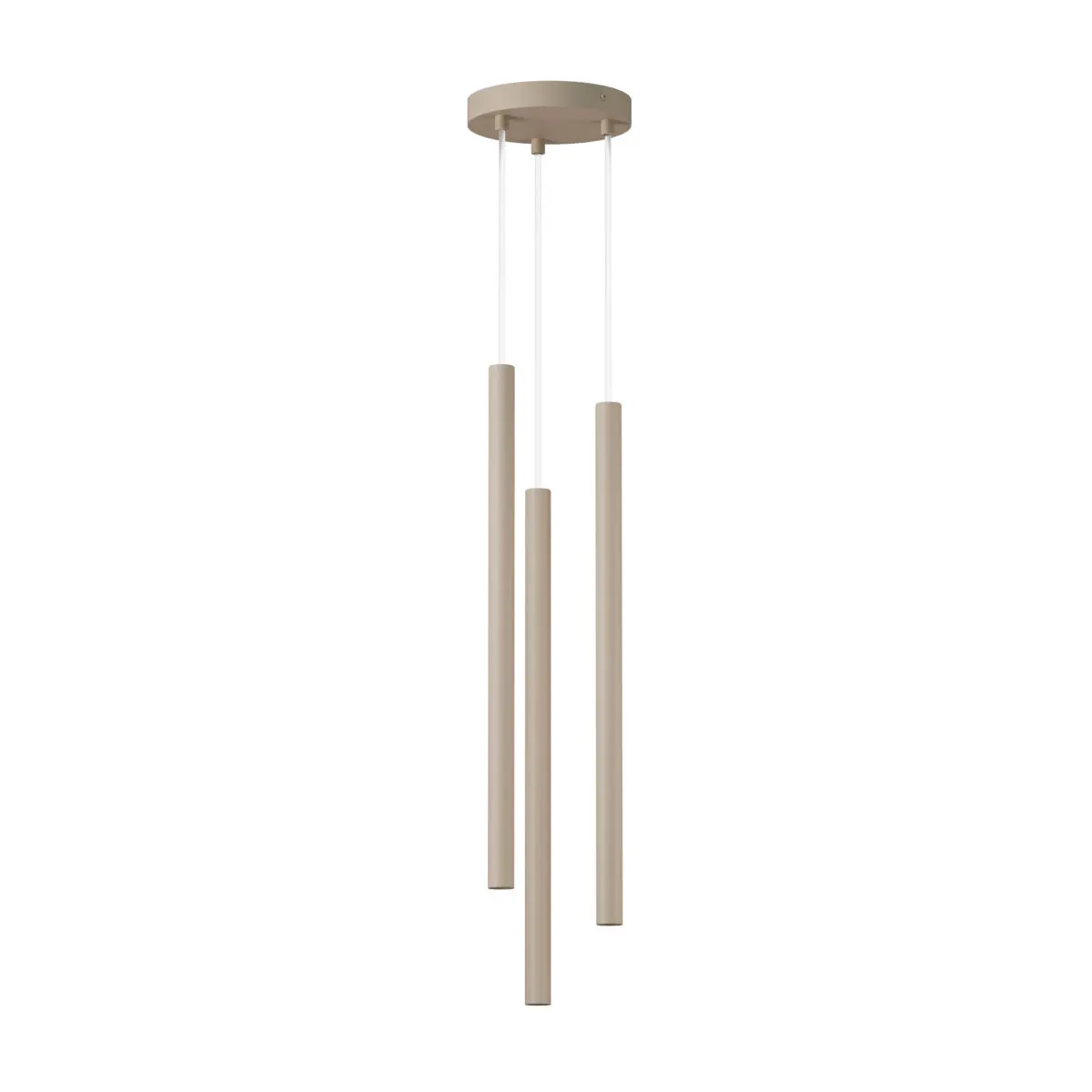 lampa wisząca, trzy masztowe, minimalistyczna, beżowy, metalowy (aluminium)