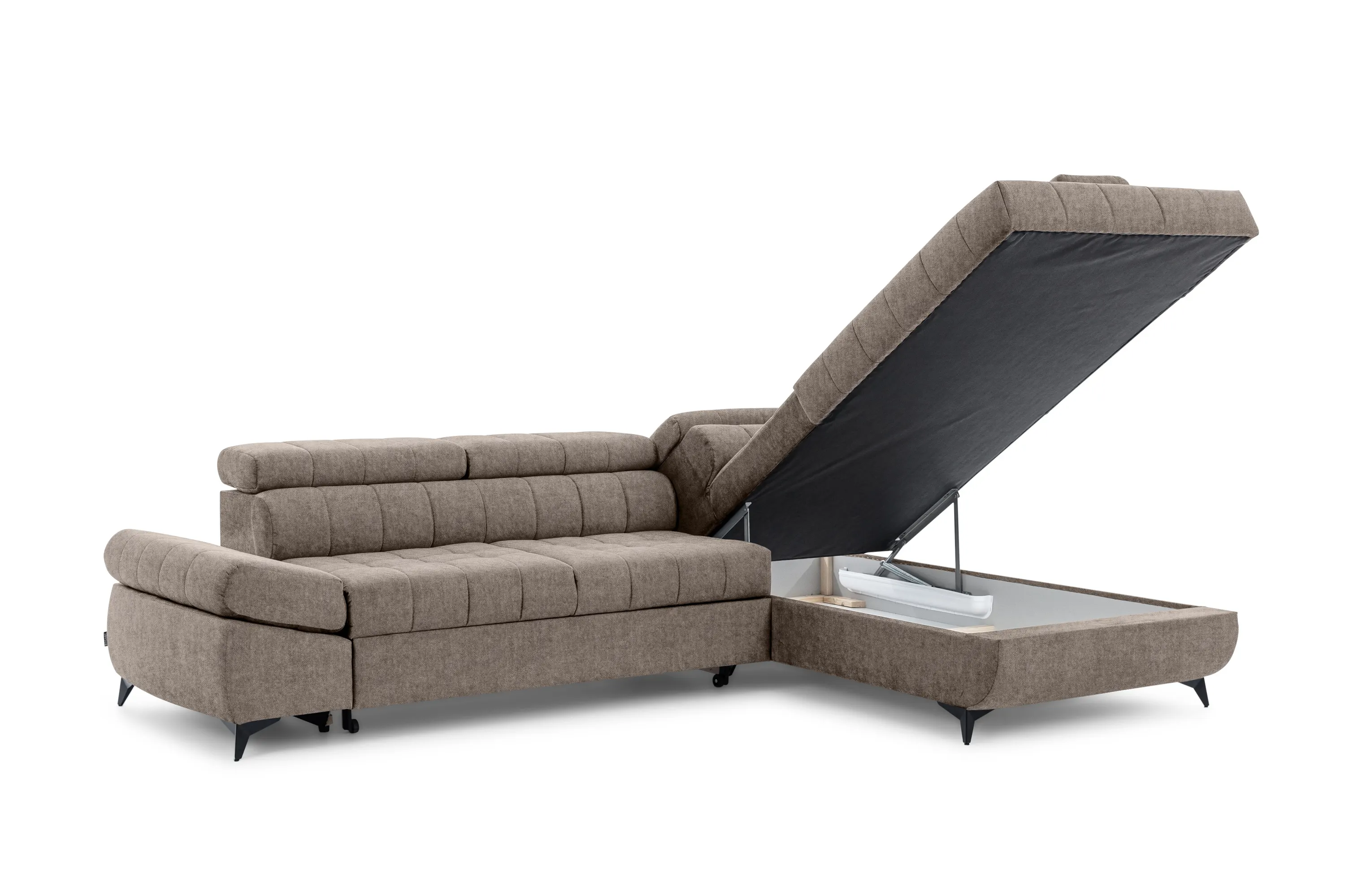 Narożnik prawostronny VALORIS L regulowane zagłówki i podłokietniki tkanina Vogue 4 brązowy - B_162916