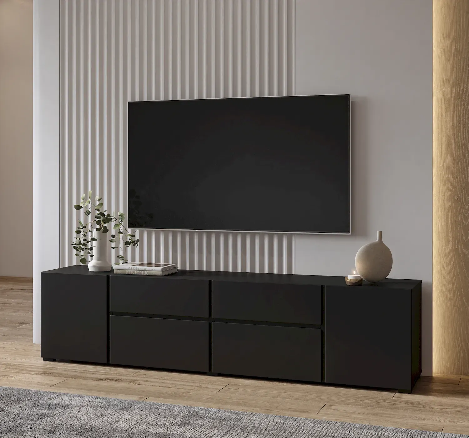 Szafka RTV 4-drzwiowa z 2 szufladami ASYMETRIC czarny onyks - 24W3OA39