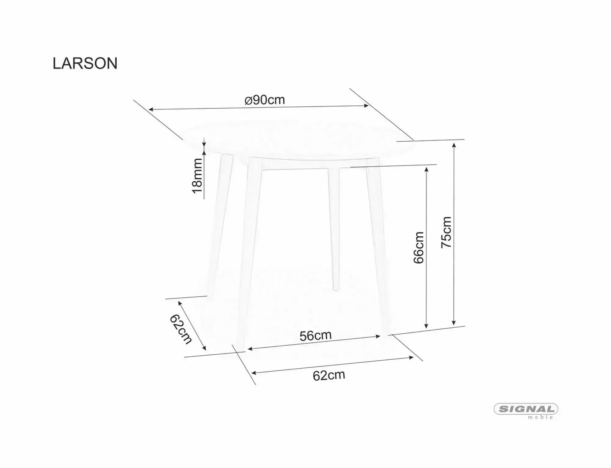 Stół okrągły LARSON biały/dąb bielony 90x90 Signal - LARSONBDB90