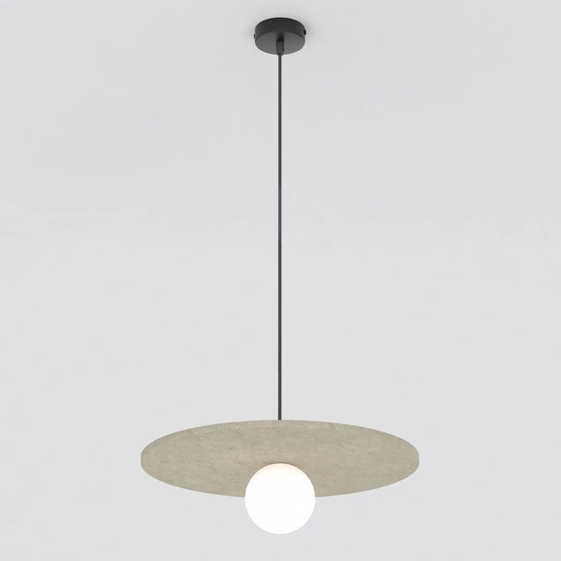 image lampa sufitowa, lampa wisząca, kolor beżowy, kula, płaski panel