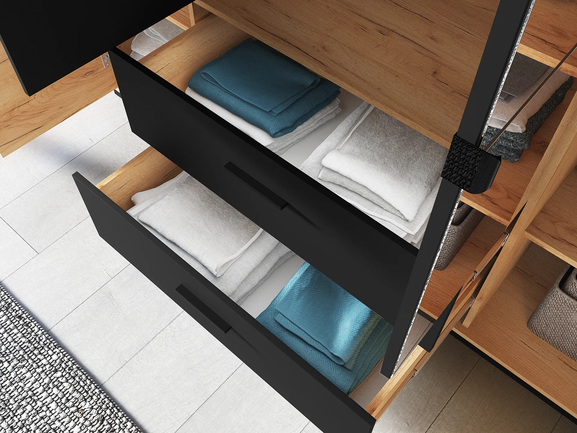 Szafa z lustrem 4-drzwiowa z 2 szufladami URSO 01 craft złoty-czarny - 1URSO01-001