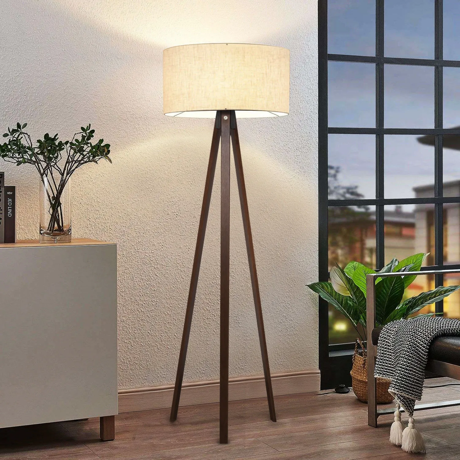 Lampa podłogowa na drewnianej podstawie AYD 140 cm beżowa - ASI_780SGN2603