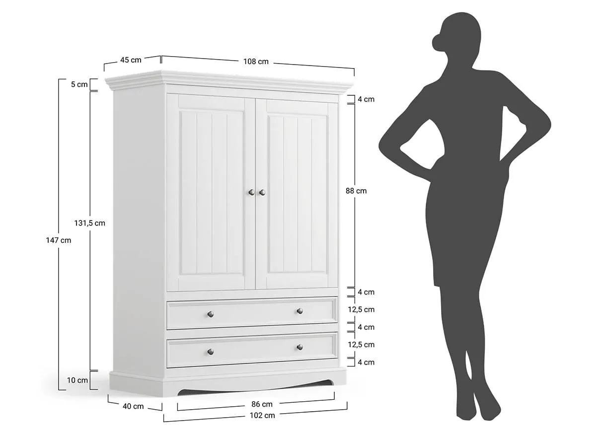 Beliźniarka 2-drzwiowa z 2 szufladami BELLUNO ELEGANTE biały - orzech - PL033B/O