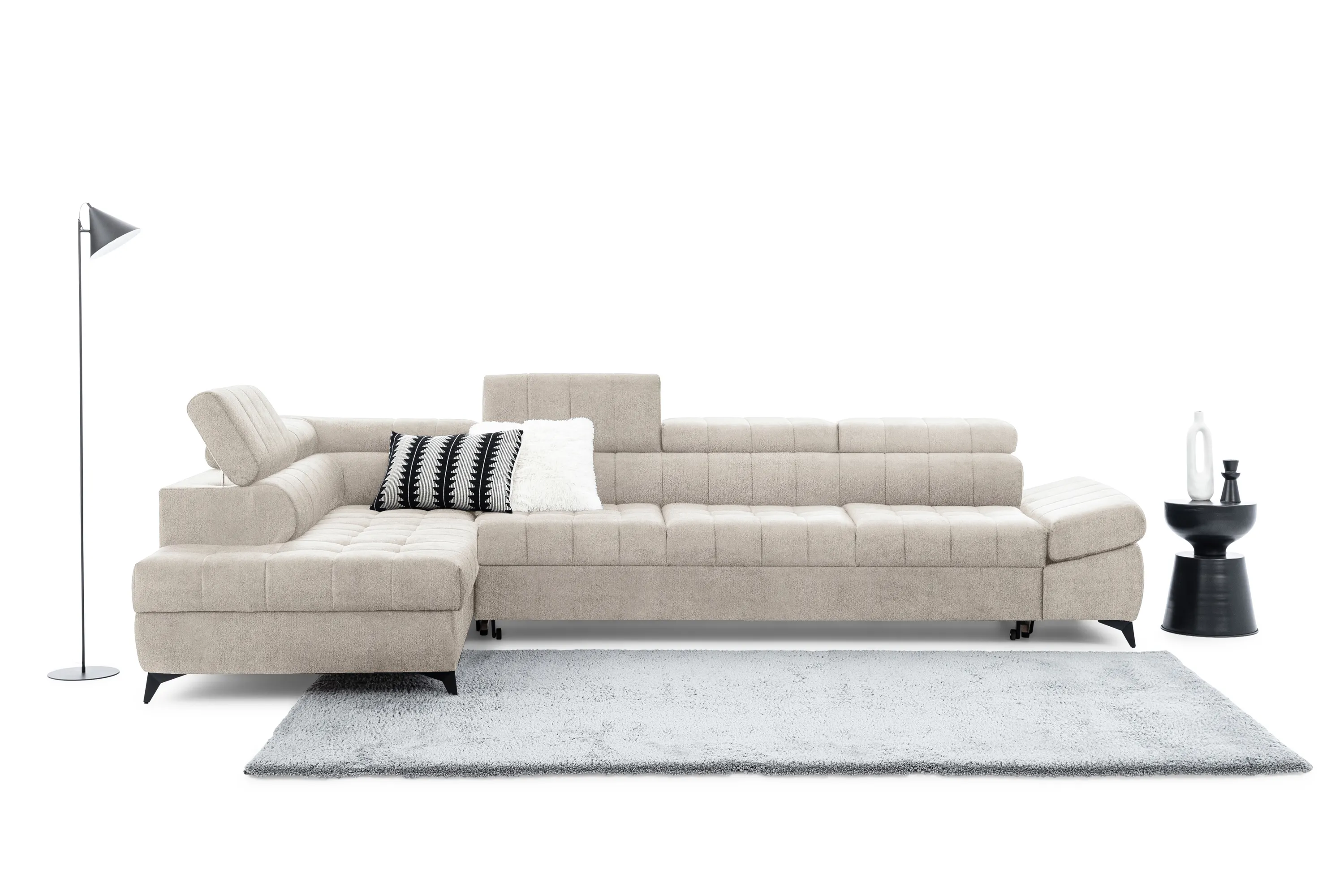 Narożnik lewostronny VALORIS MAXI regulowane zagłówki i podłokietniki tkanina Perfect harmony 07 beżowy - B_168601