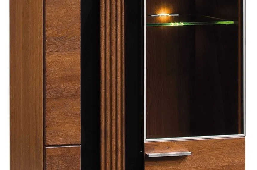 Witryna PORTI 11 drewniana prawa 2-drzwiowa dąb antyczny czarna 198x66x42cm - TH-100-0865