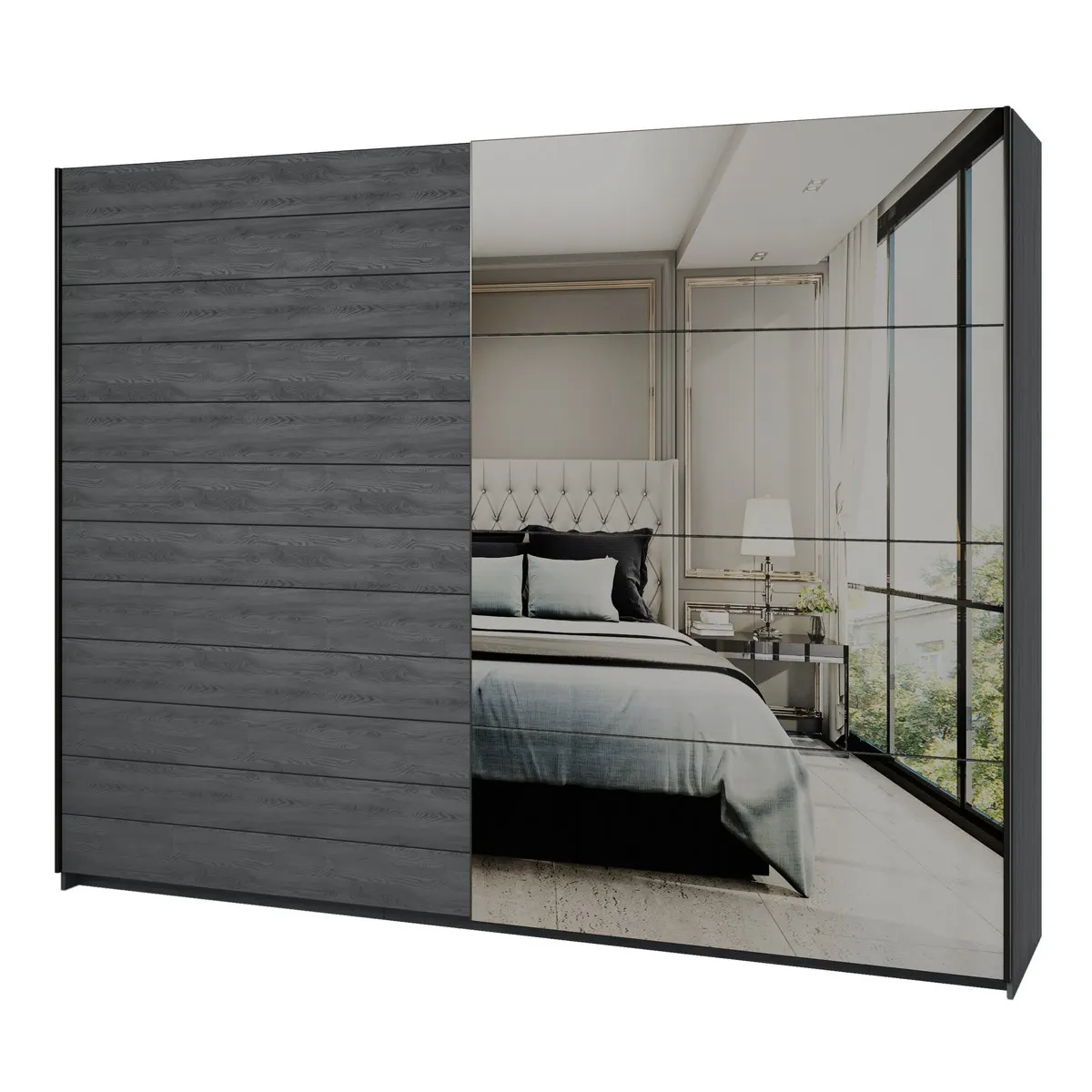 Szafa GALAXY przesuwna 2-drzwiowa z lustrem dąb carbon 270x210x61cm