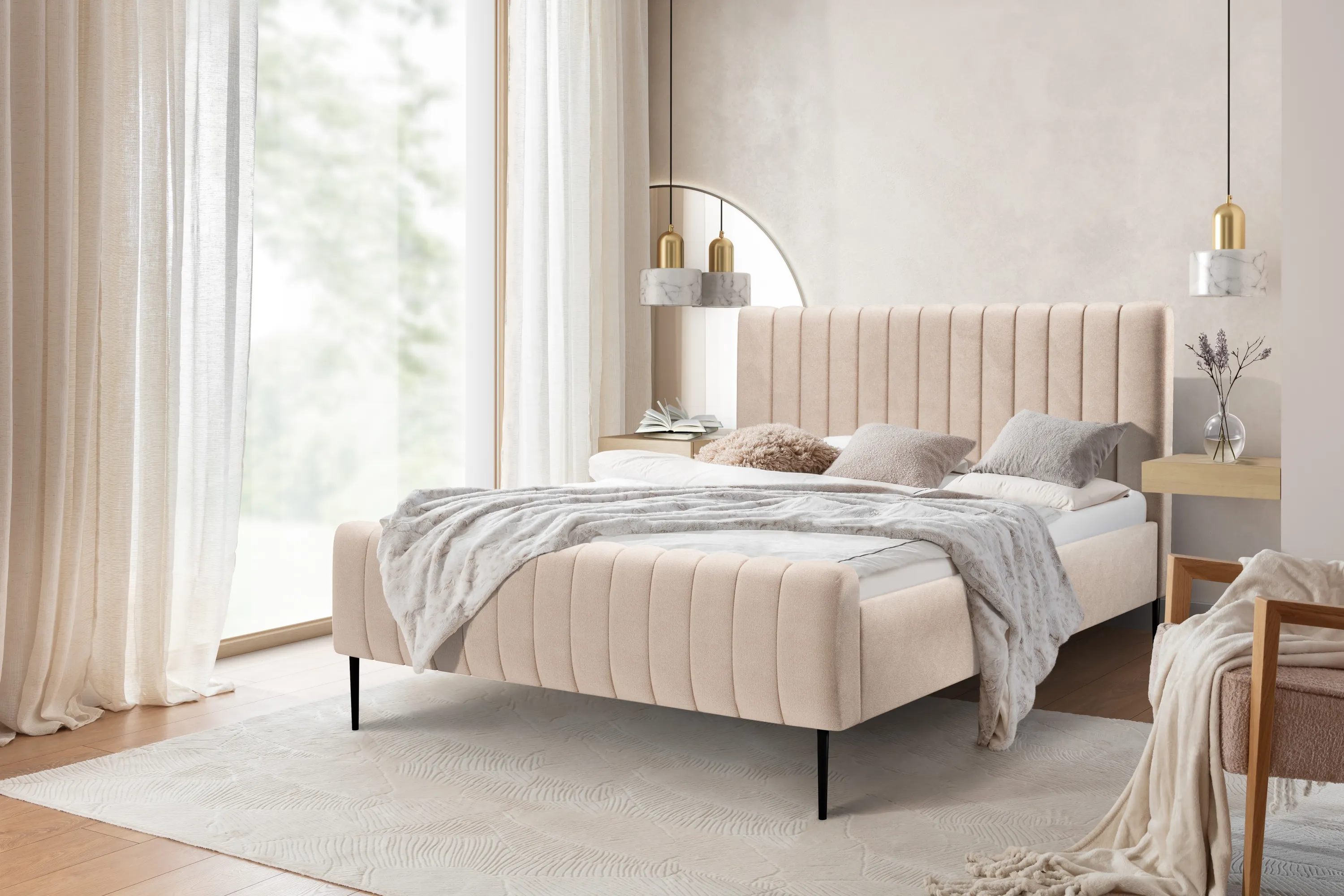Łóżko Nicole / 180x200 / Salvador (SIC) 2 / czarne nogi - beżowy - B_158956