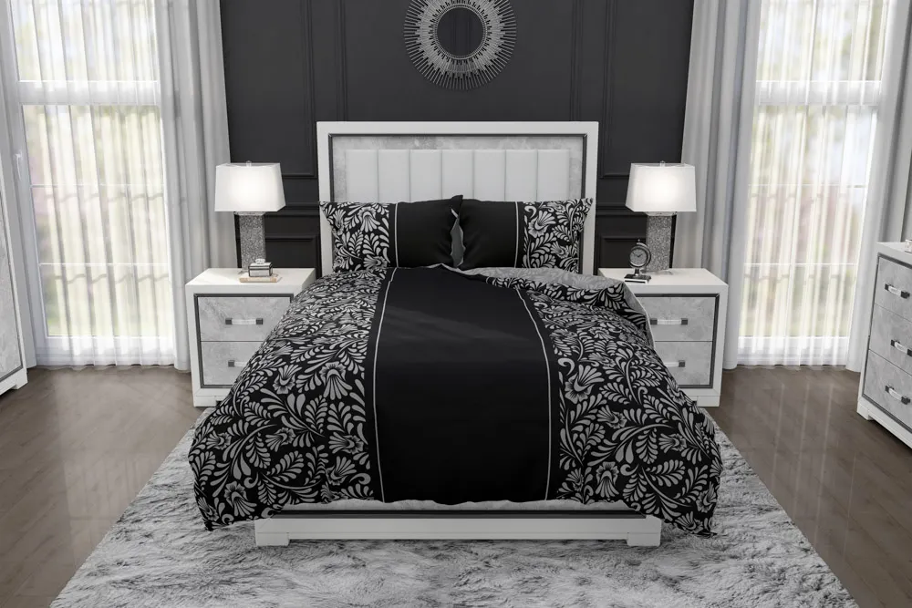 Pościel komplet GLAMOUR 019 bawełna 100% 160X200+2x70X80 biały czarny - FARO_26088