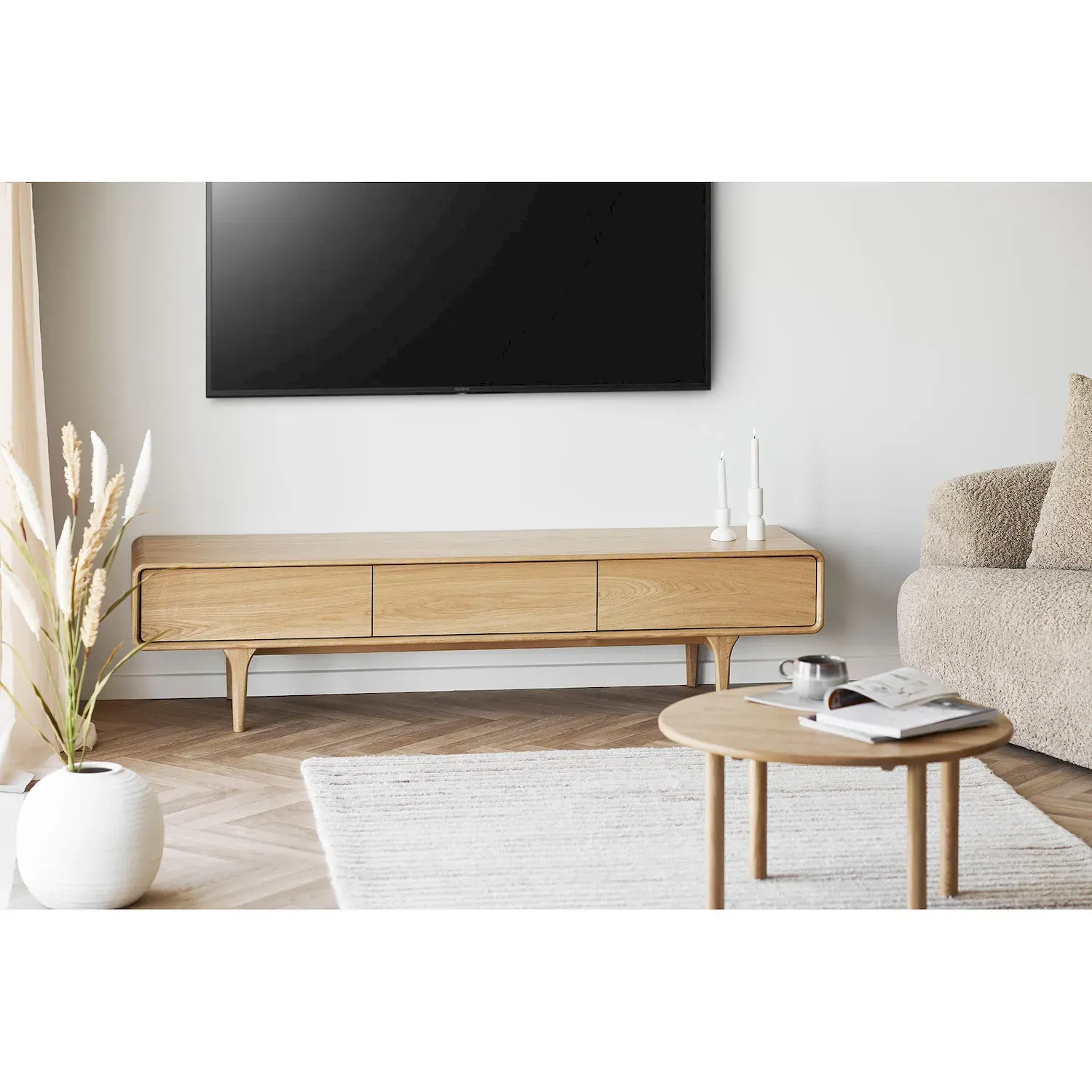 Szafka RTV drewniana 2-drzwiowa z 1 szufladą DARWIN 180cm naturalny — zdjęcie 9