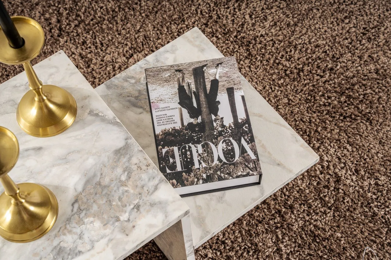 Stolik kawowy z półką HARMONY 40x80 biały efekt marmuru - ASI_241NRD1224