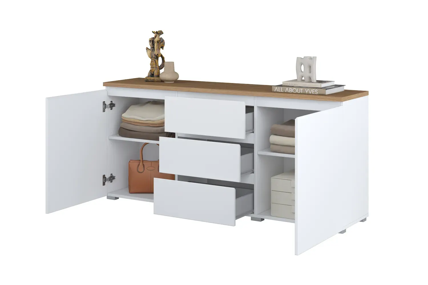 Komoda 2-drzwiowa z 3 szufladami MODO 150cm biały dąb mauvella - 247VOJ26