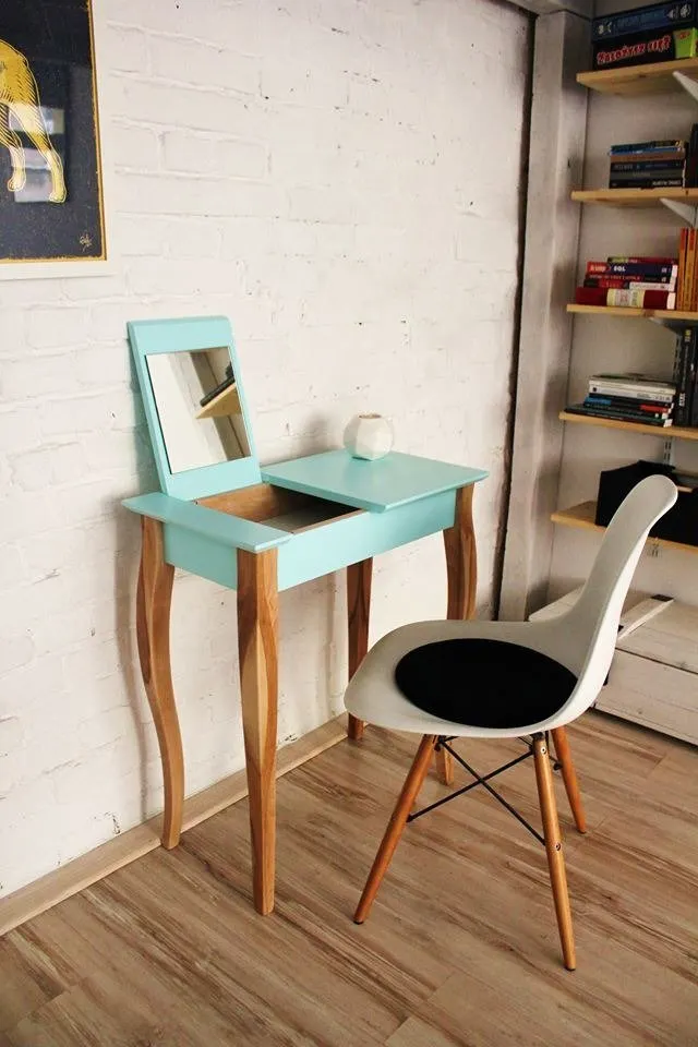 Toaletka z lustrem LILLO 85x35cm petrol blue naturalny - RAGABADTM214