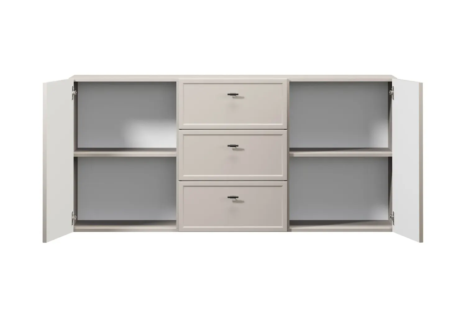 Komoda wisząca 2-drzwoiowa z 3 szufladami LORINI 150 - cashmere uchwyt T-bar czarny - B_166773