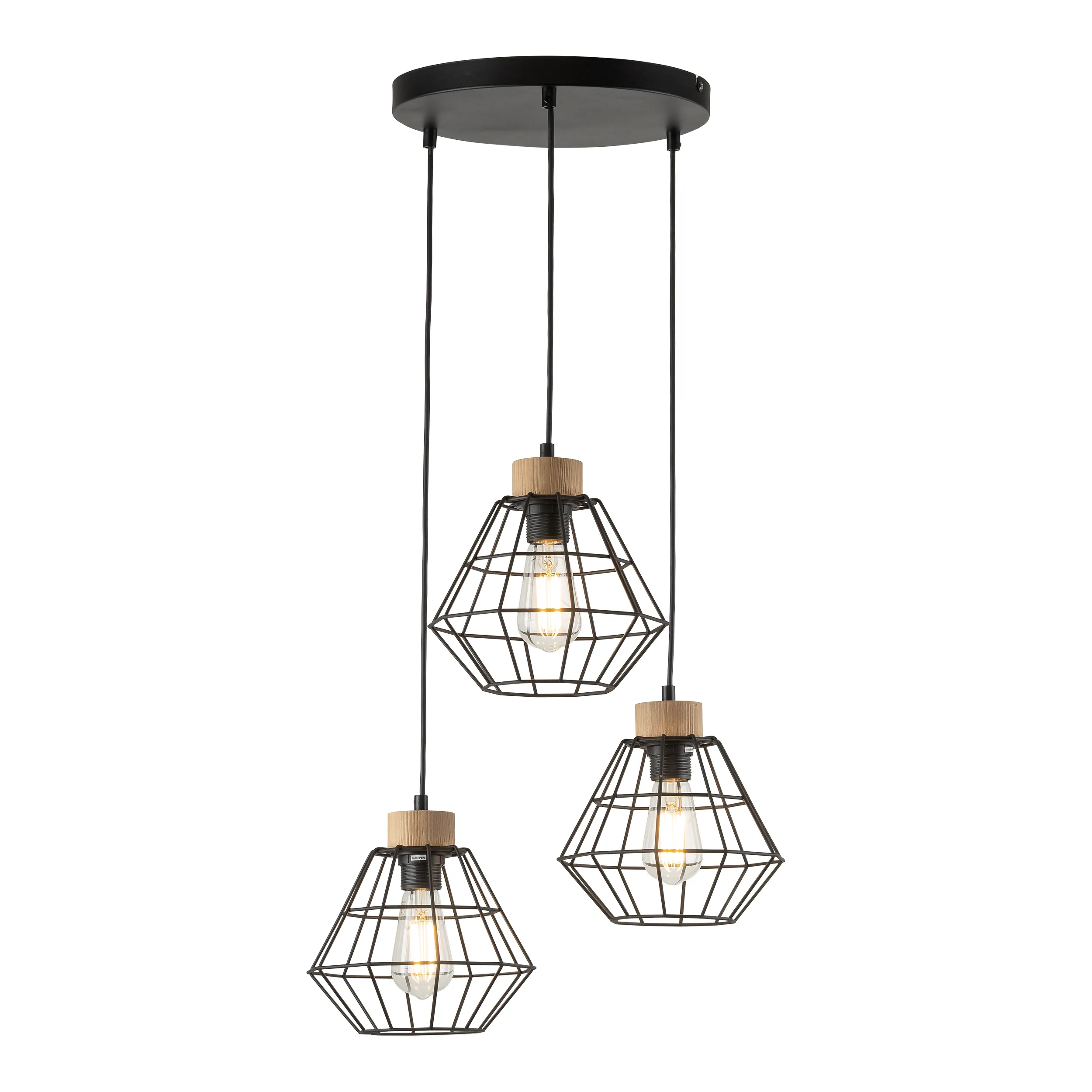 Lampa wisząca RAFAEL czarna z drewnianym elementem potrójna 90x45cm - TK_4625