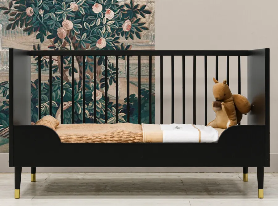 Łóżeczko niemowlęce CLEO regulacja wysokości 70x140 czarno-złote - BAN_CLE-6