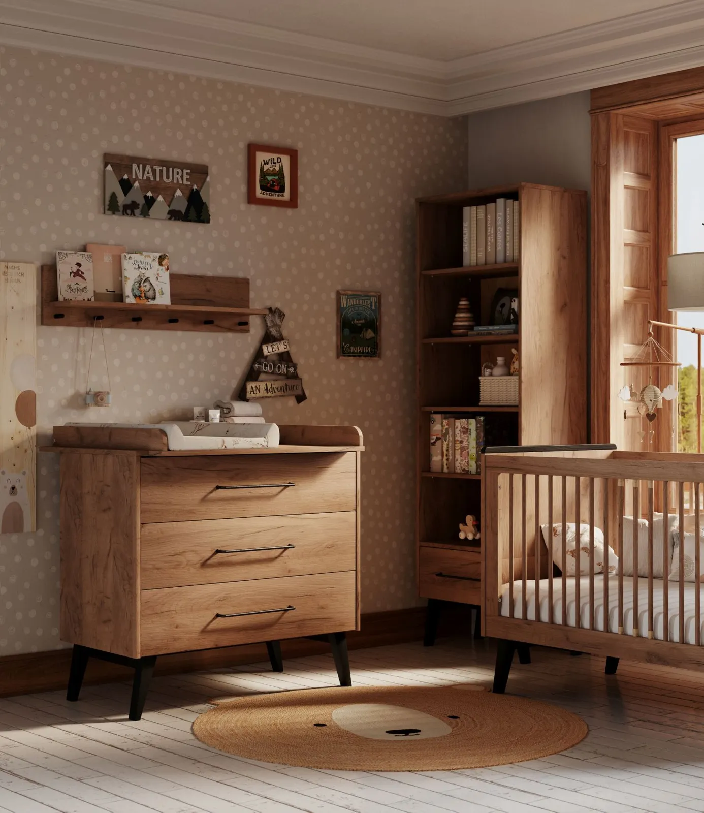 Półka wisząca z haczykami RETRO efekt drewna dąb - PIN_044-050-003