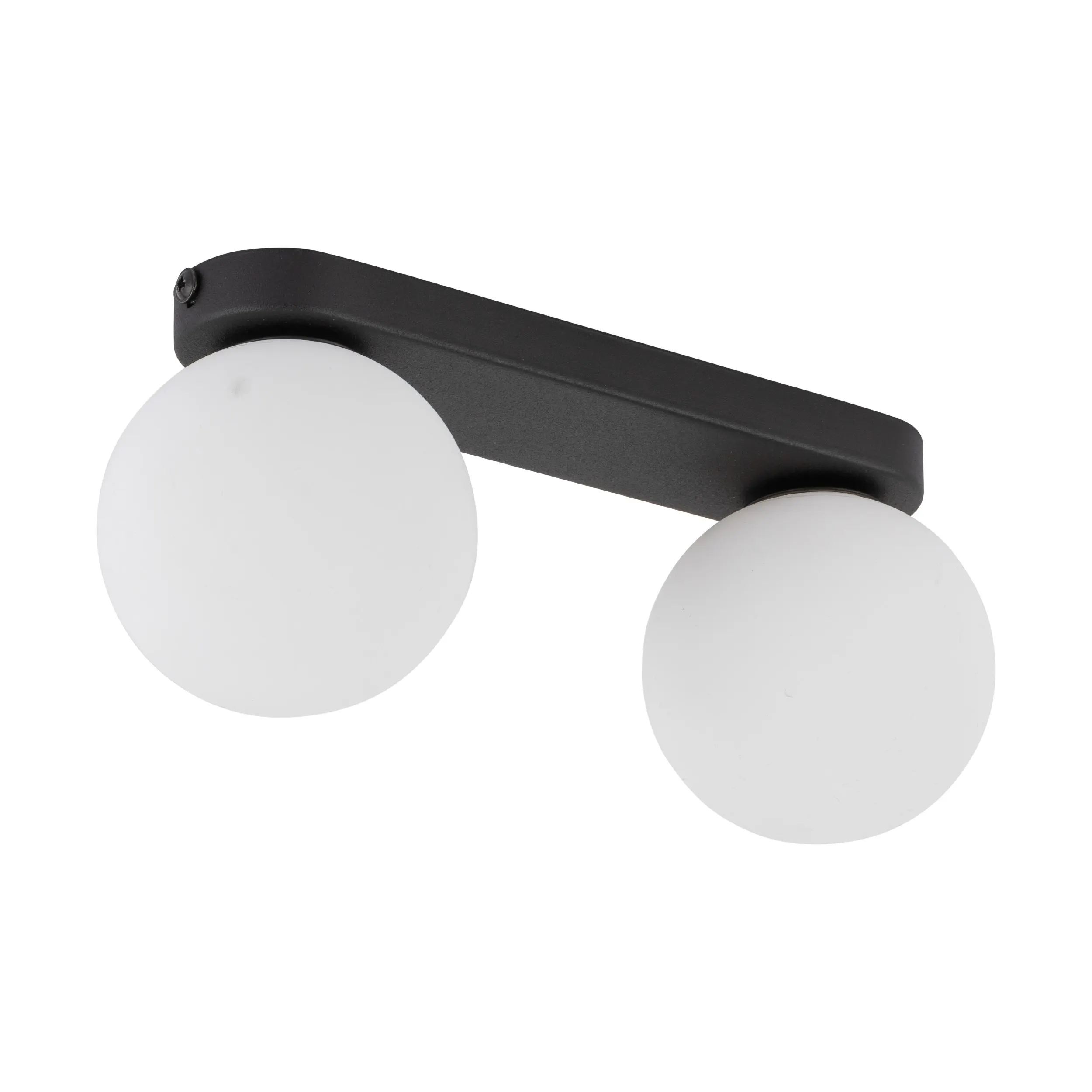 Lampa sufitowa MINI czarna z dwoma okrągłymi białymi kloszami 28x12x10cm