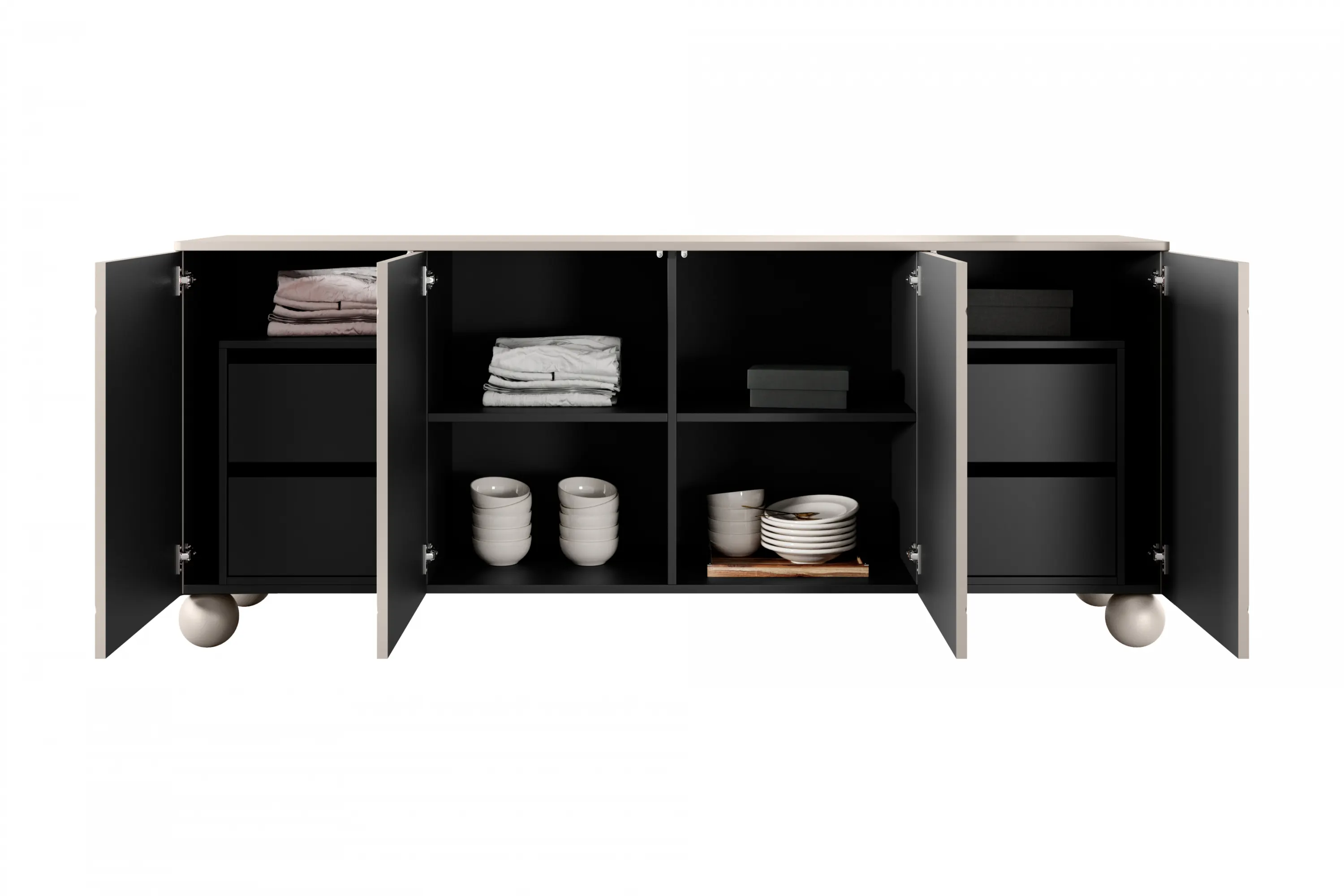 Komoda 4-drzwiowa z 4 szufladami SONATIA 200cm cashmere nogi kule — zdjęcie 4