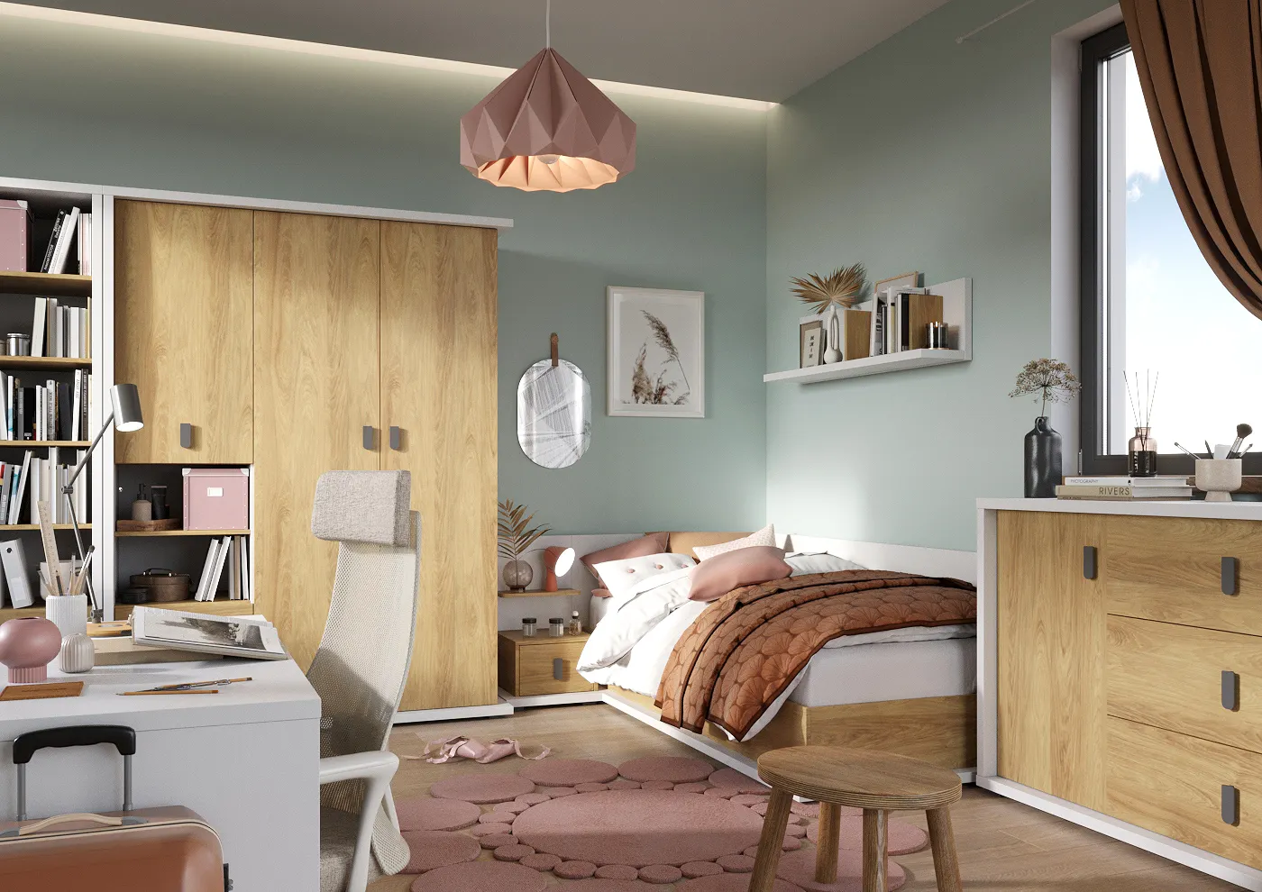 Łózko narożne z materacem Simi MS-09L 90x200 białe - MS9LBH