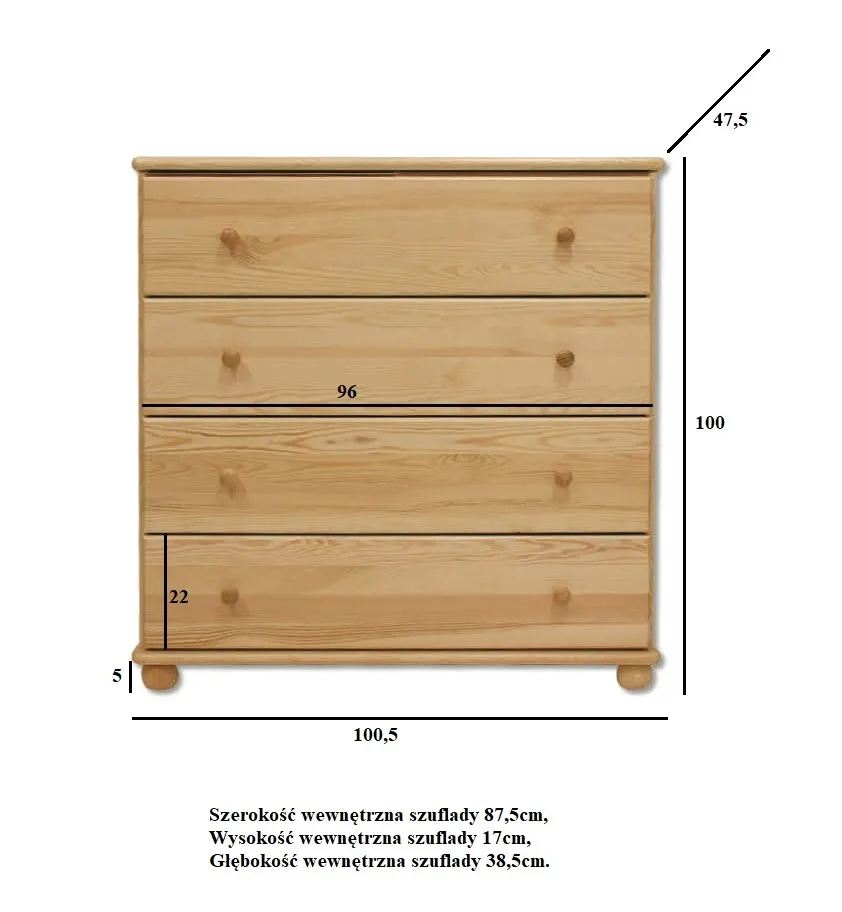 KD119 komoda S100 W100 G47 sosna naturalny DREWMAX — zdjęcie 3