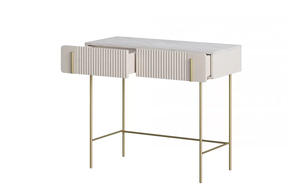 MALMI Toaletka 100 2SZ - cashmere / crema bianca / złote nogi