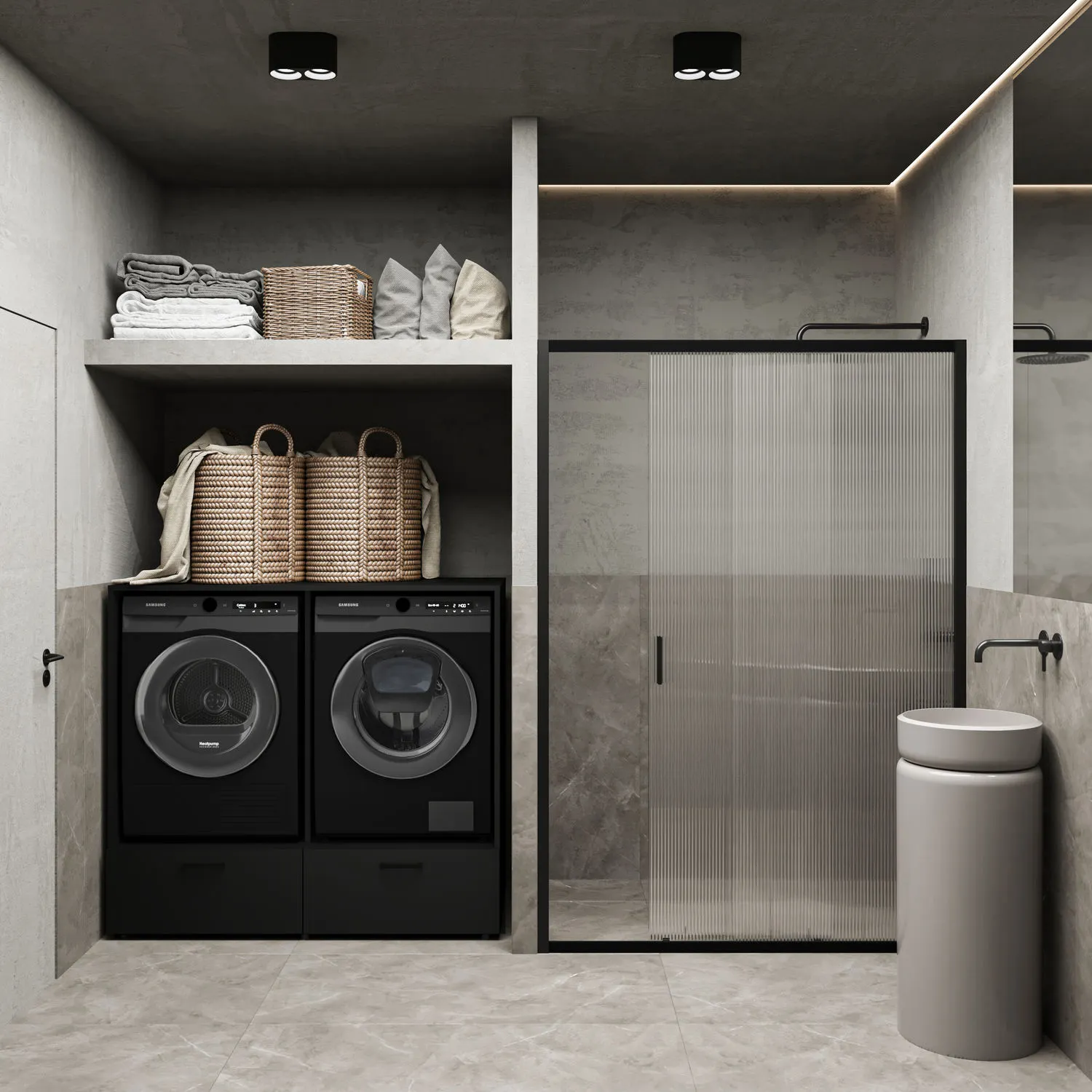 Zabudowa pralki i suszarki z szufladami ROSA 117x132x67 czarna - 30W3NO65