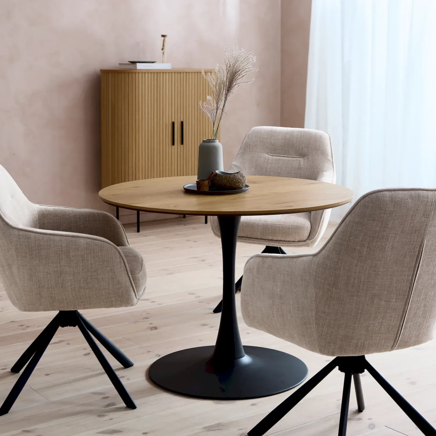 Stół CESURA okrągły Ø100 cm - naturalny, czarny - UN_53190000