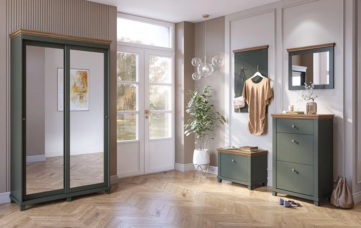 Szafka na buty z półkami EVORA 71x55 ciemnozielona/dąb Lefkas - 24ZRJU38