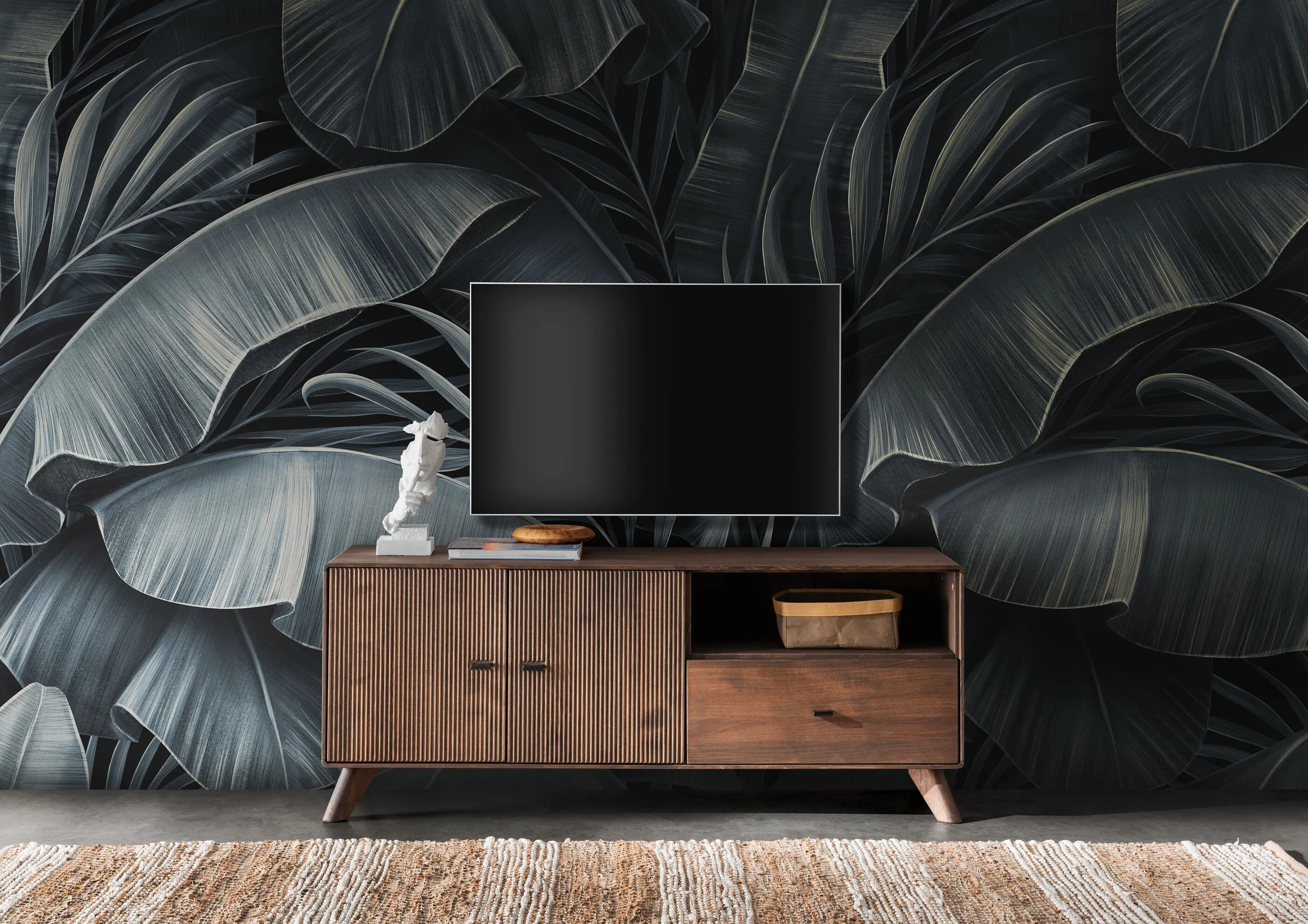 Szafka rtv bukowa ryflowana BLISS 141x57 z szufladą i półkami - GK_103624080102