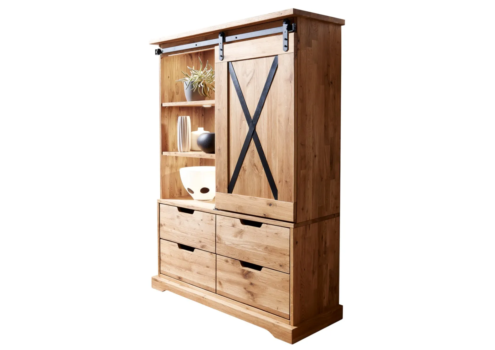 Witryna dębowa TIDY 102x152 z 4 szufladami, dąb olejowany