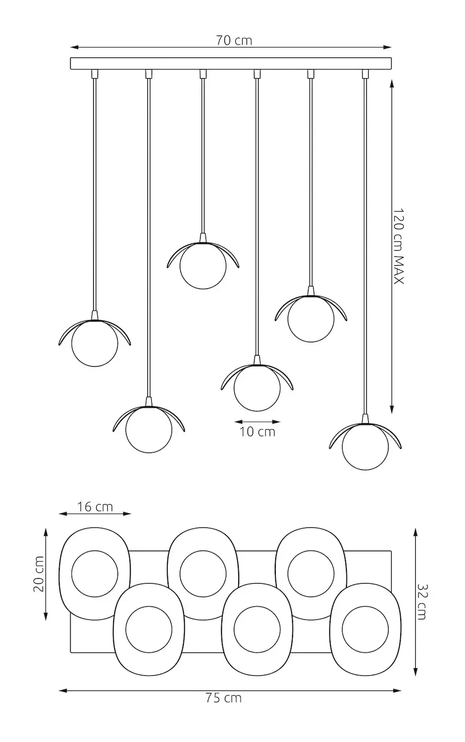 Lampa wisząca metalowa RITUAL 6 biała - 1584/6
