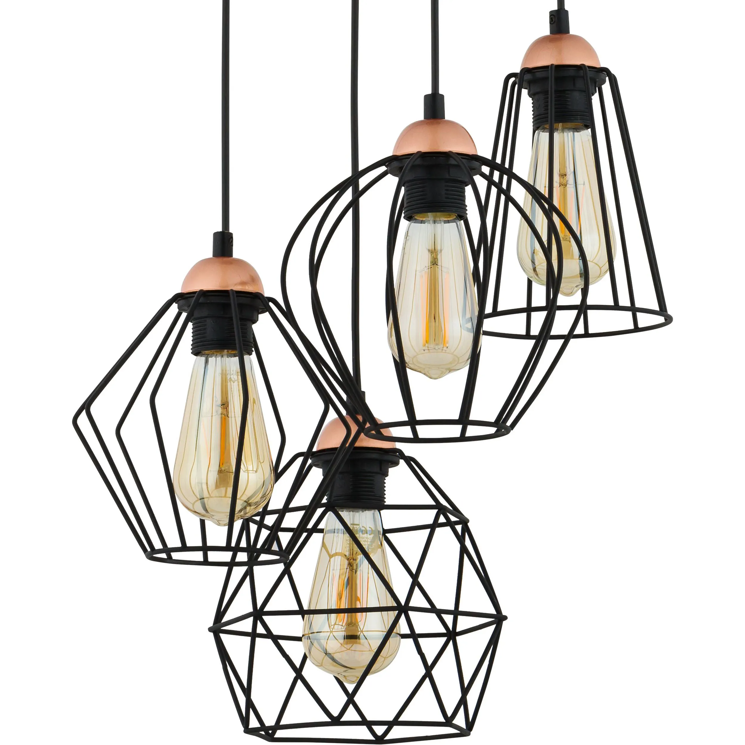 Lampa wisząca GALAXY czarna z miedzianymi elementami różnokształtne metalowe klosze 95x46cm - TK_1643