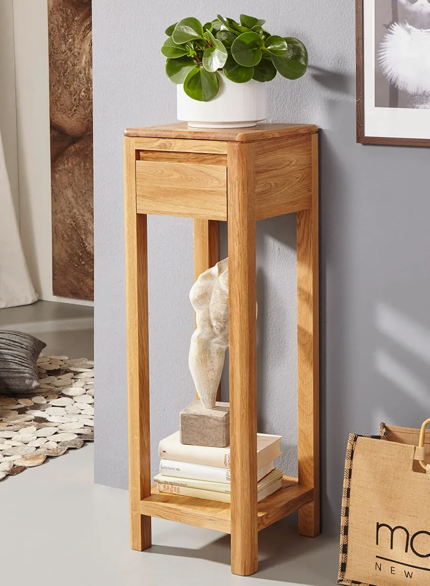 Stolik na kwiaty z szufladą i pólką dębowy Gialo 90x30x30 cm - 2SGIA02