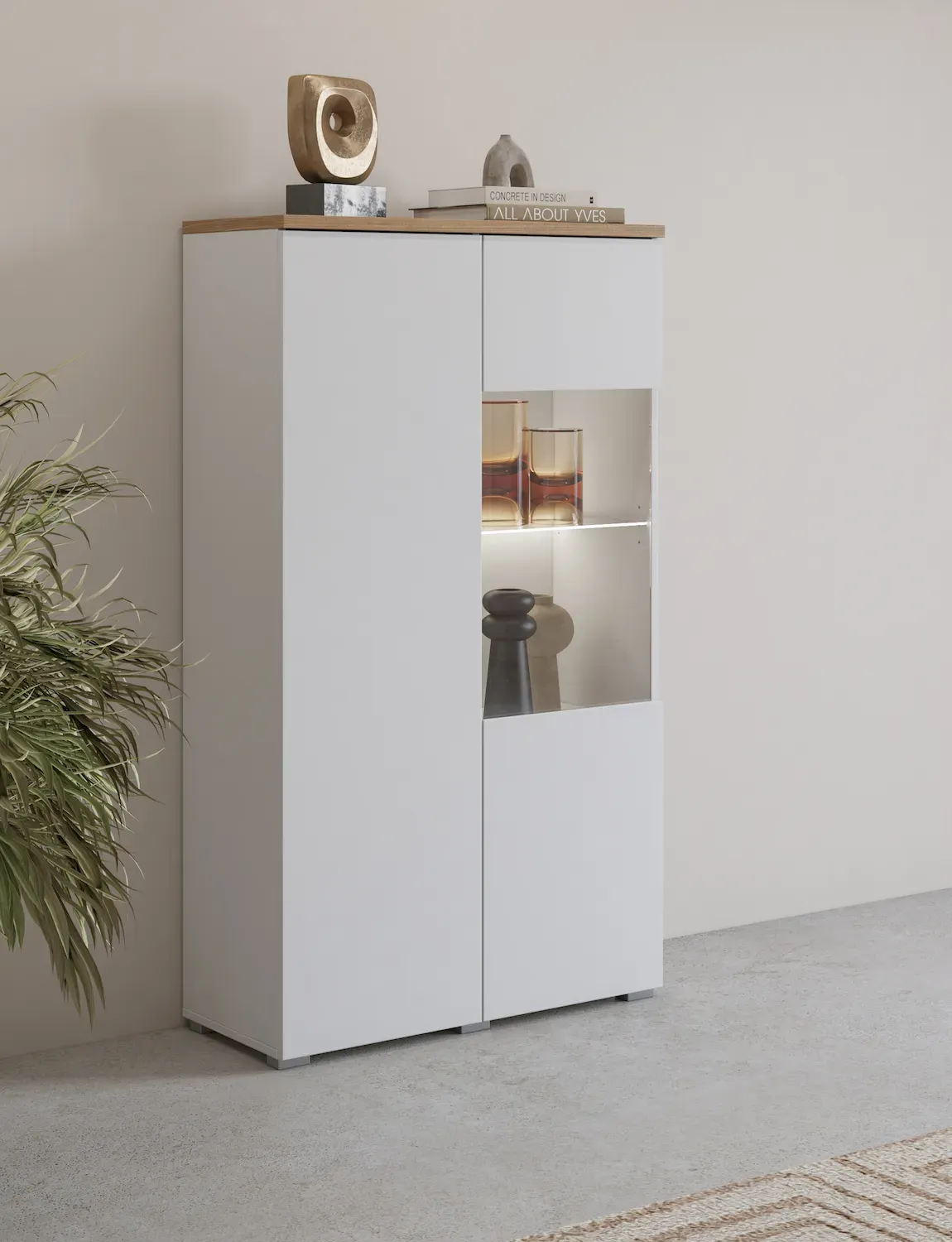 Witryna niska 2-drzwiowa MODO biały dąb mauvella - 247VOJ44