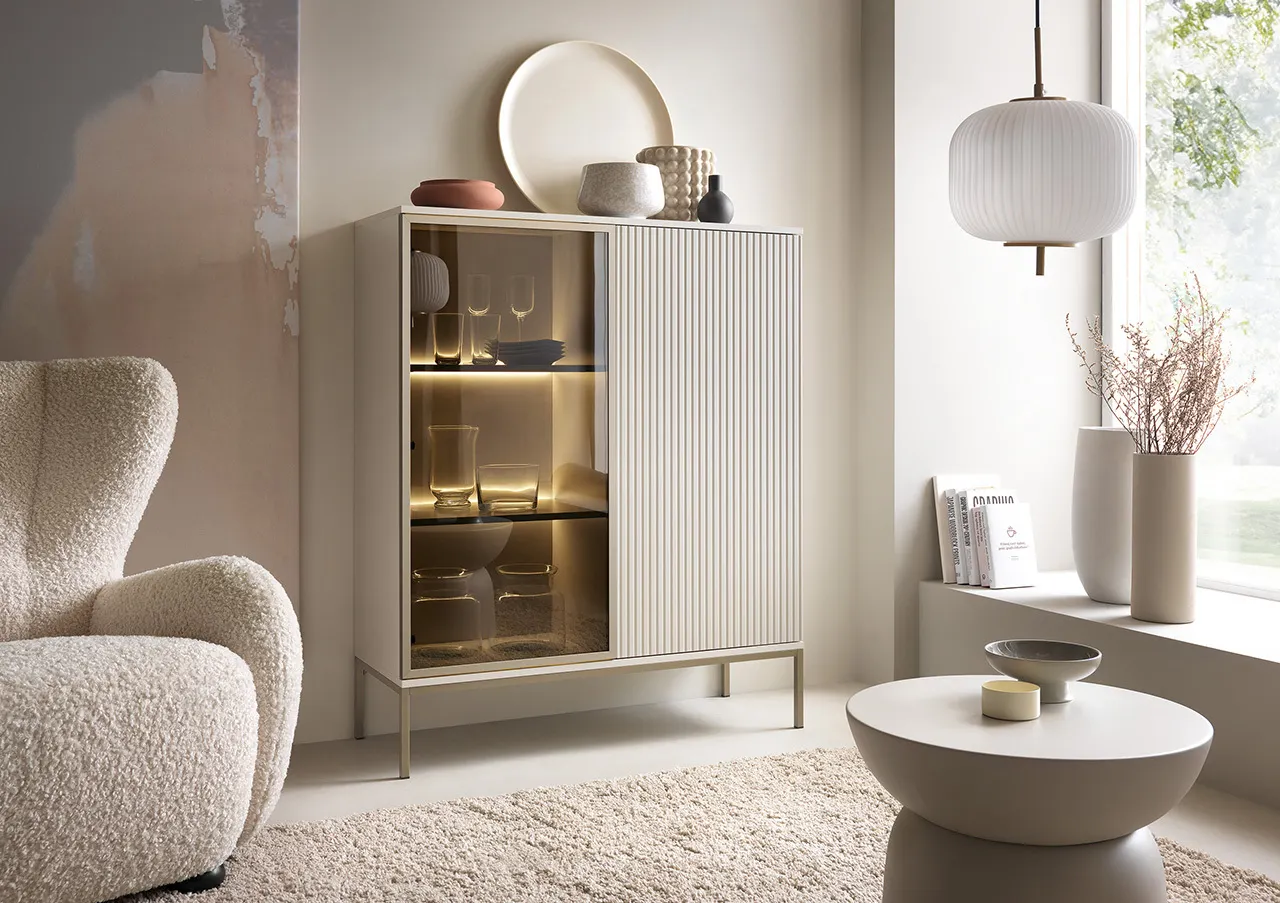 Witryna niska z oświetleniem SENTO 2 pkt. LED cashmere - SENTO_WT104_CASHMERE