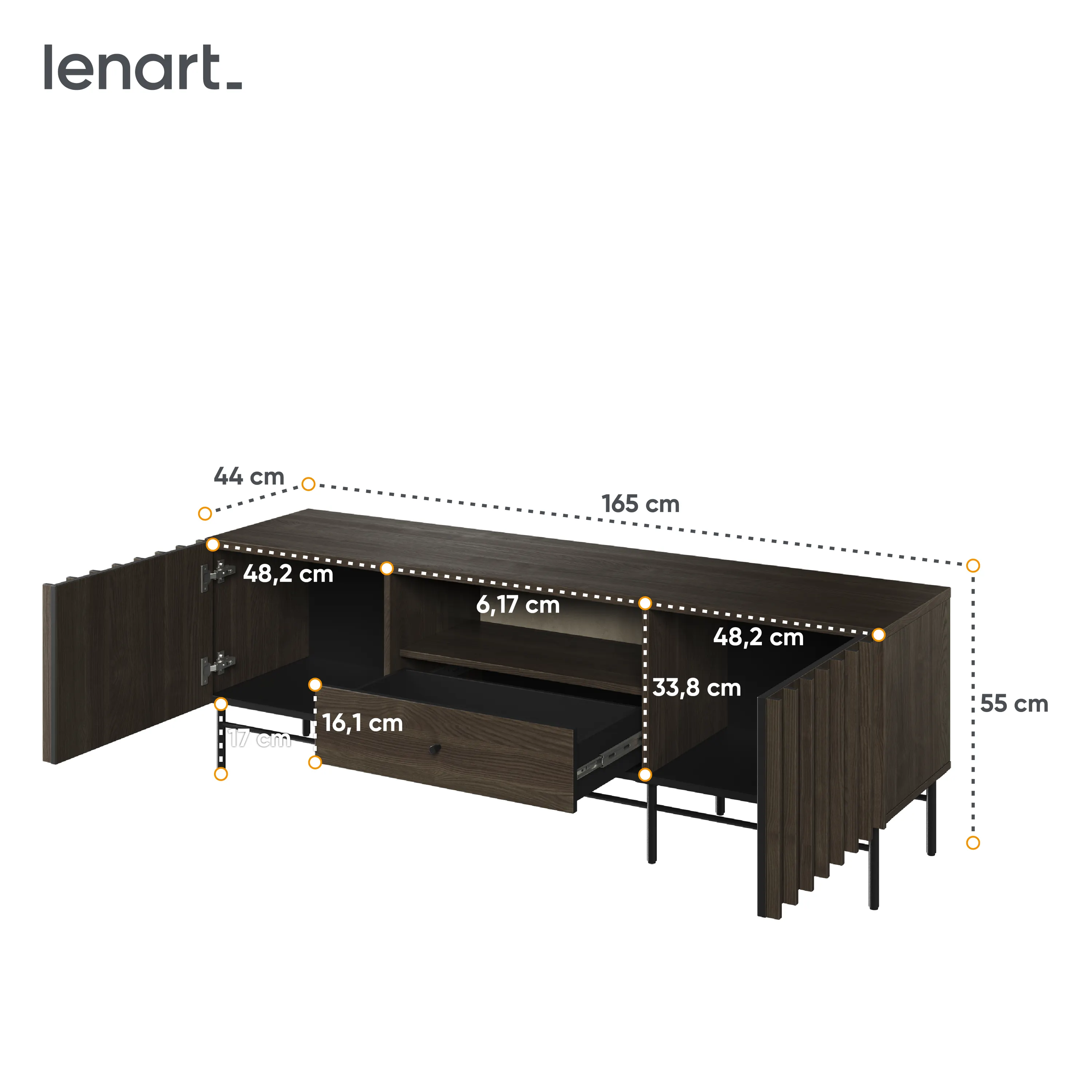 Szafka RTV z lamelami Piemonte PE-03 165cm jesion portlandzki/czarny